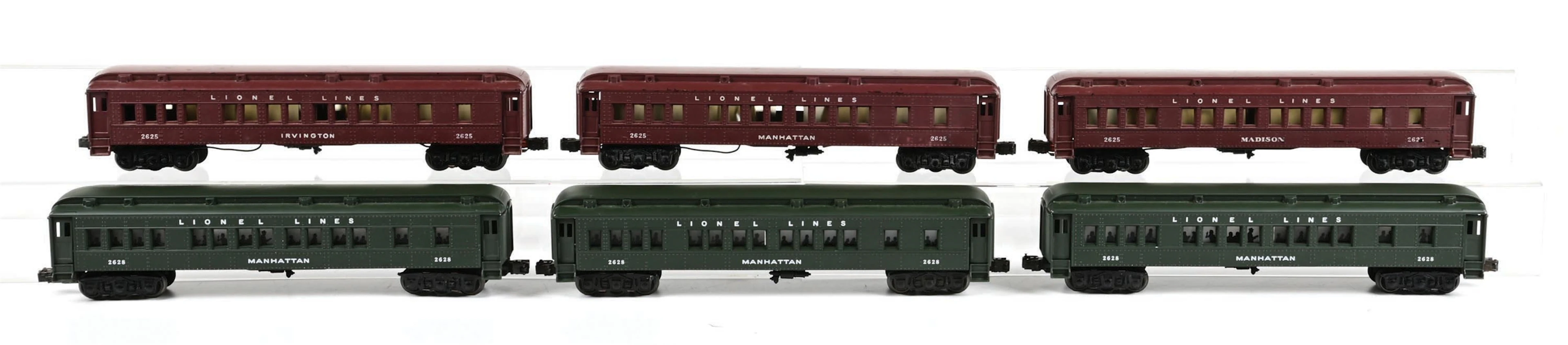 LOT OF 2: POST-WAR LIONEL O-GA. MADISON-STYLE 3-CAR PASSENGER SETS