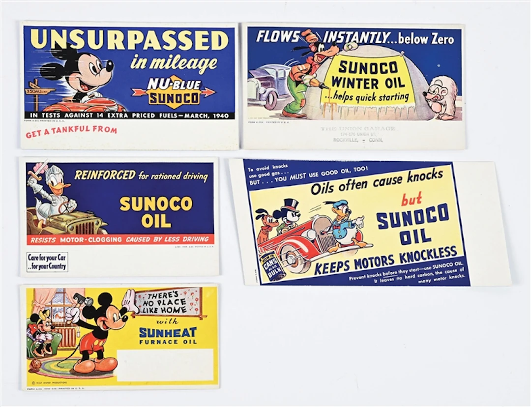 COLLECTION OF 5: NEW OLD STOCK SUNOCO INK BLOTTERS W/ MICKEY MOUSE