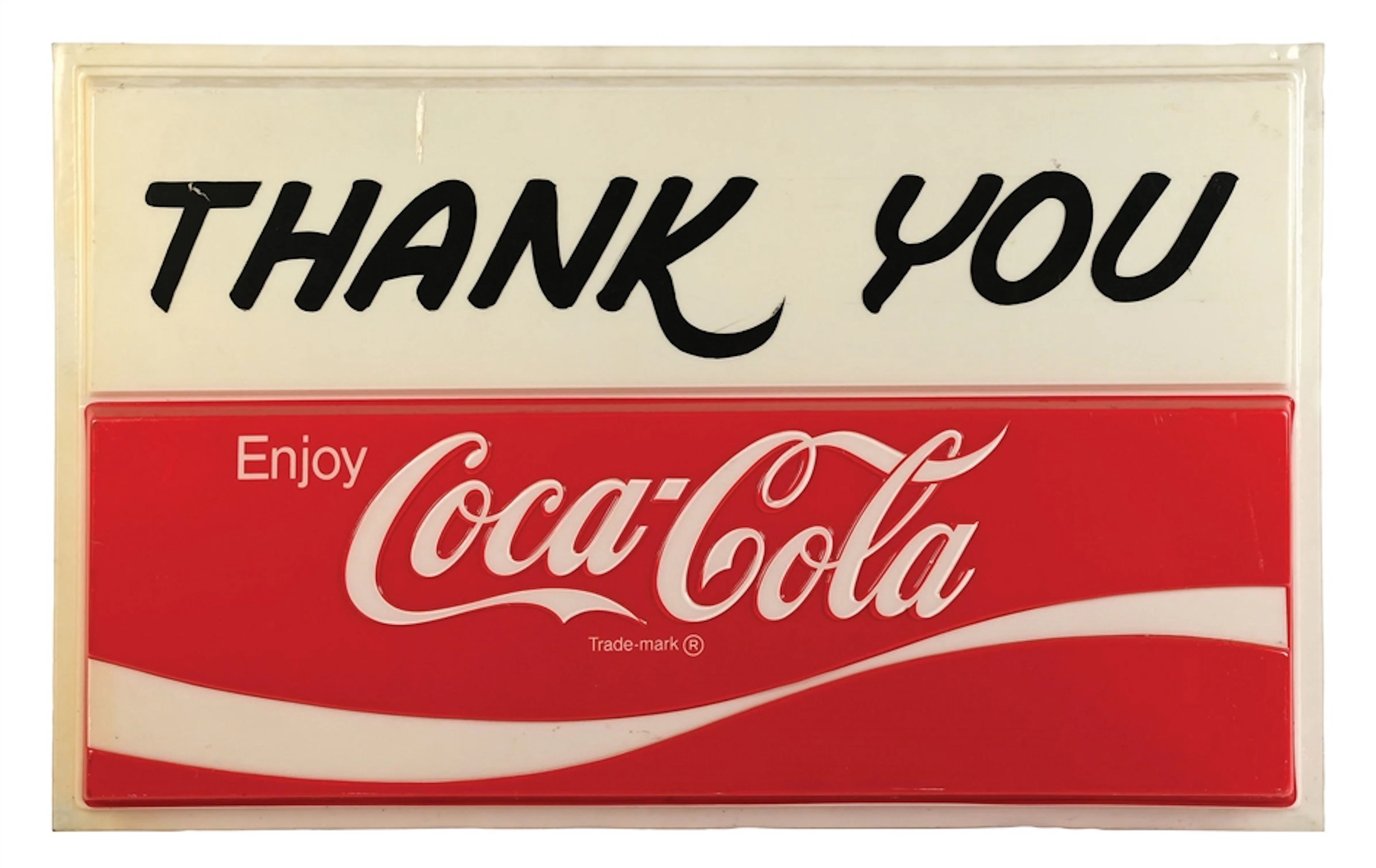 LARGE ENJOY COCA-COLA "THANK YOU" EMBOSSED PLASTIC SIGN
