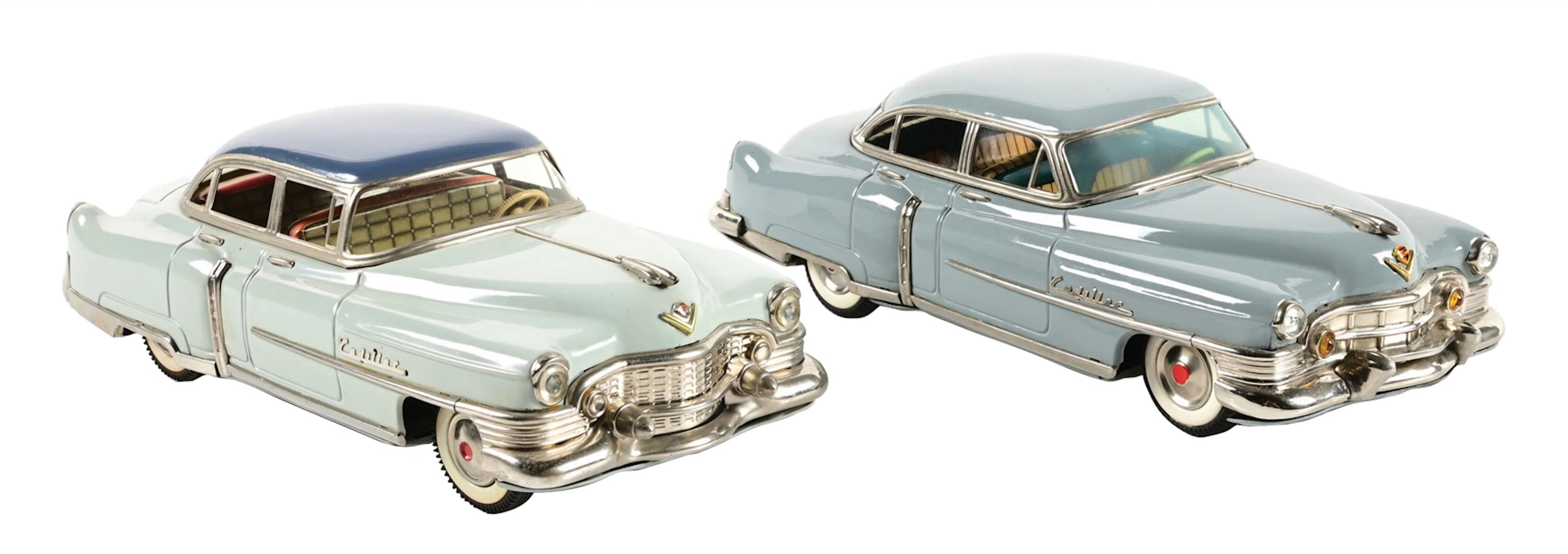 LOT OF 2: MARUSAN CADILLAC SEDAN TIN FRICTION TOYS