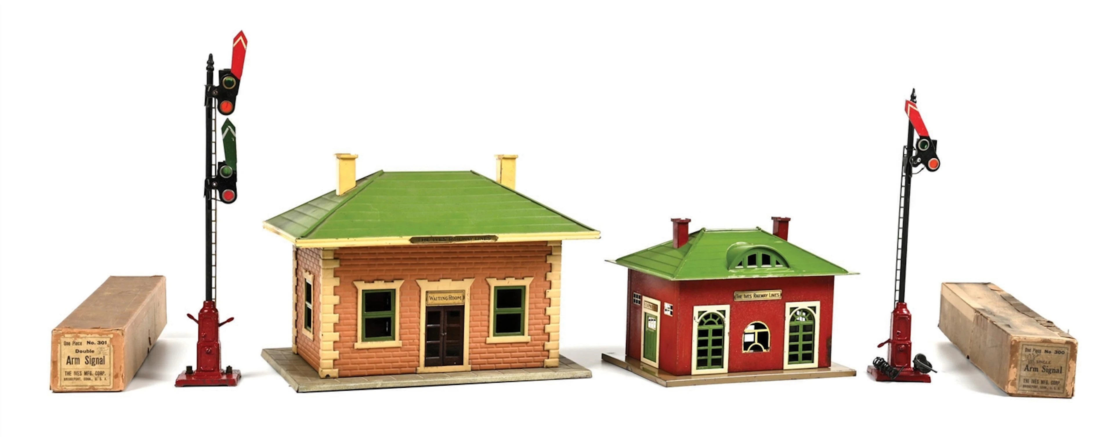 LOT OF 4: IVES STATIONS & SIGNALS W/ BOXES