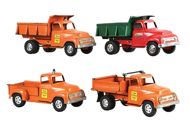 LOT OF 4: TONKA ORANGE AND RED/GREEN STATE HI-WAY DEPT. HYDRAULIC