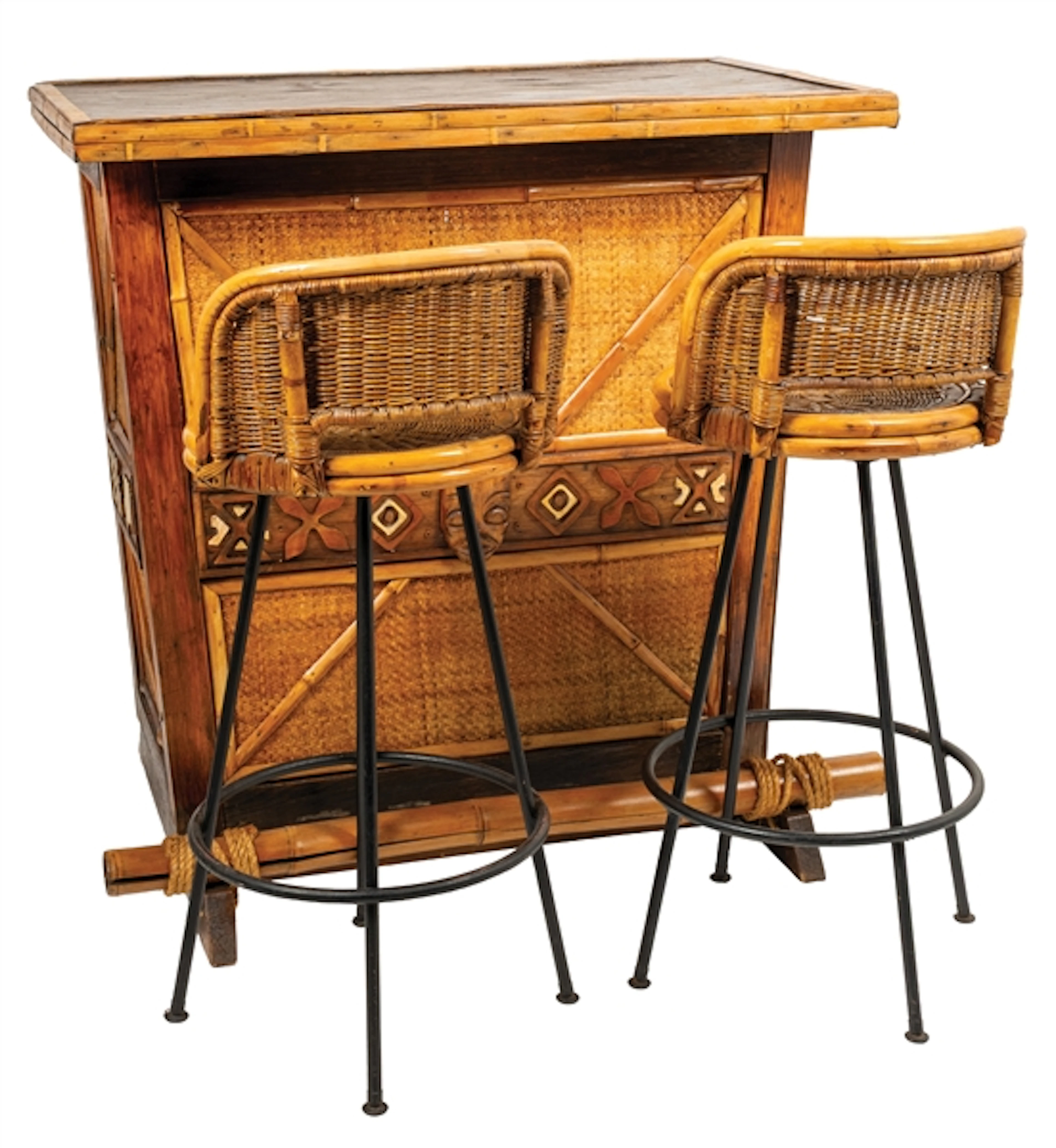 TIKI BAR WITH TWO CHAIRS