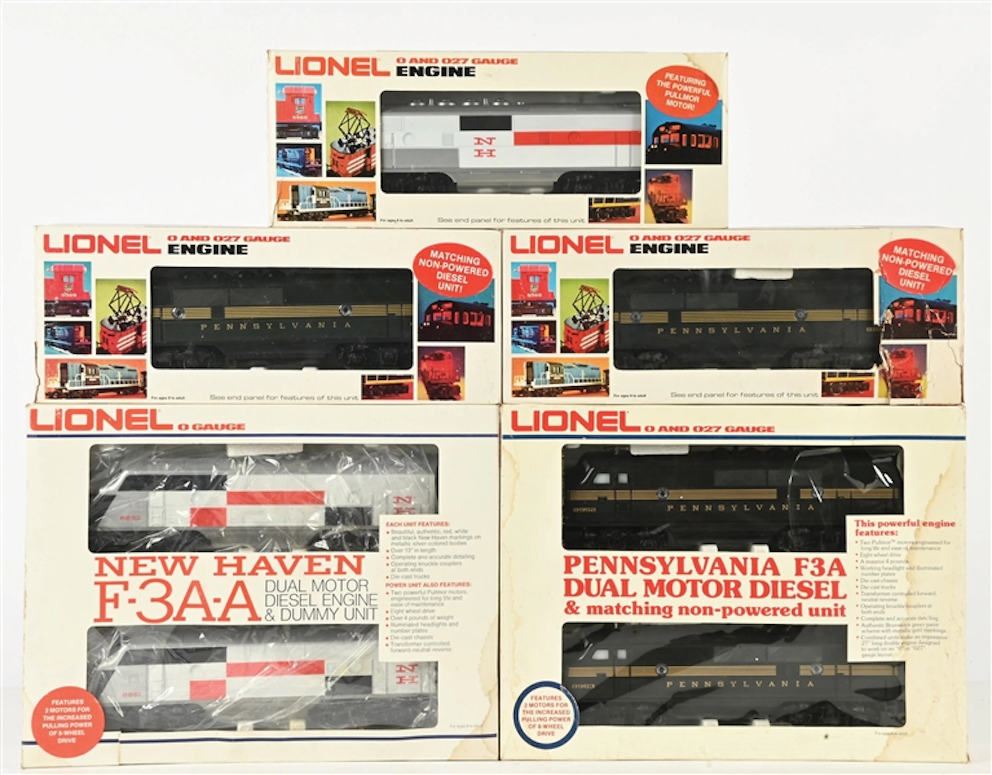 LOT OF 7: LIONEL O-GA. NEW HAVEN & PRR F-3 DIESEL LOCOMOTIVES