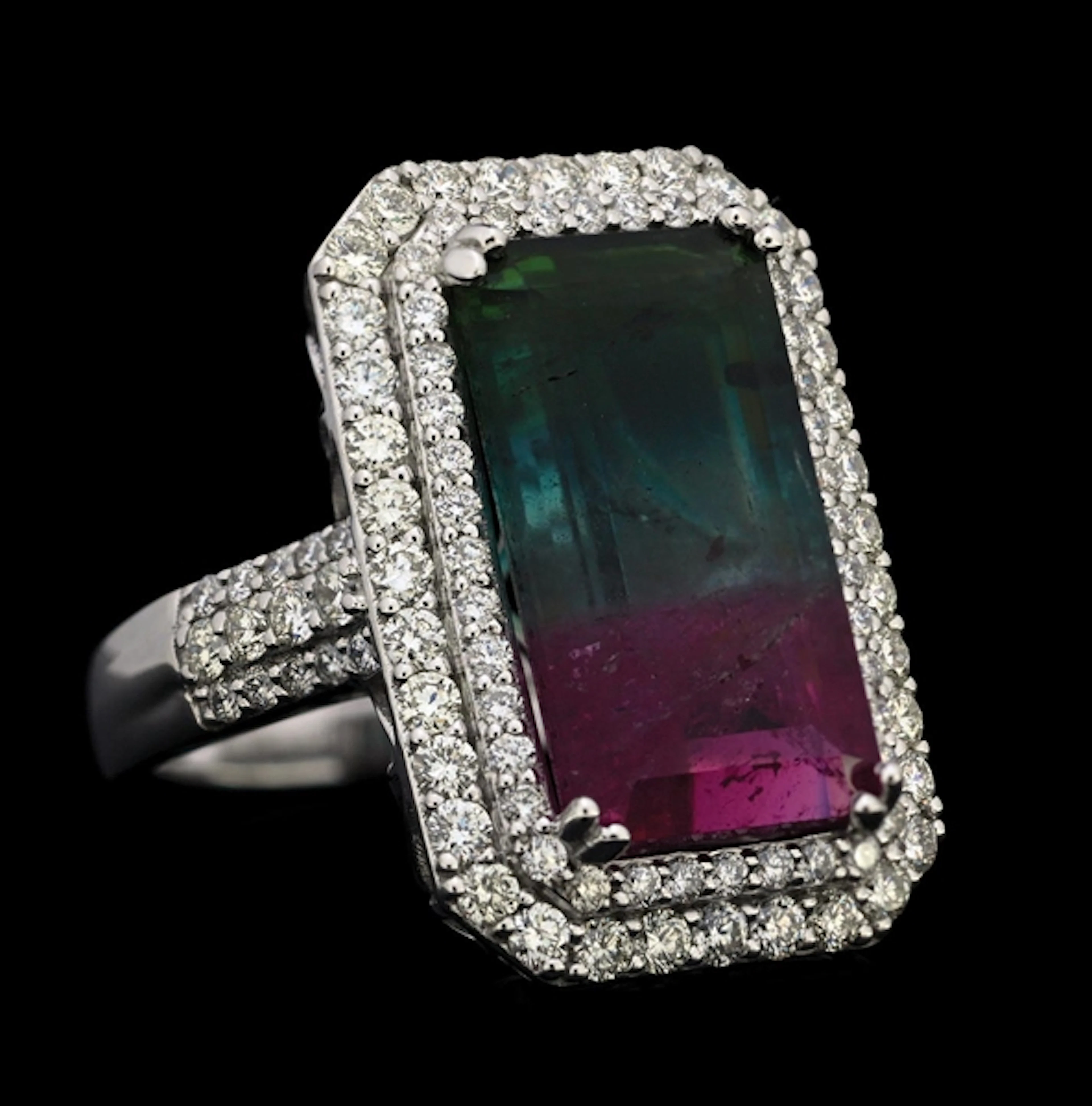 PLATINUM WATERMELON TOURMALINE & DIAMOND RING W/REPORT