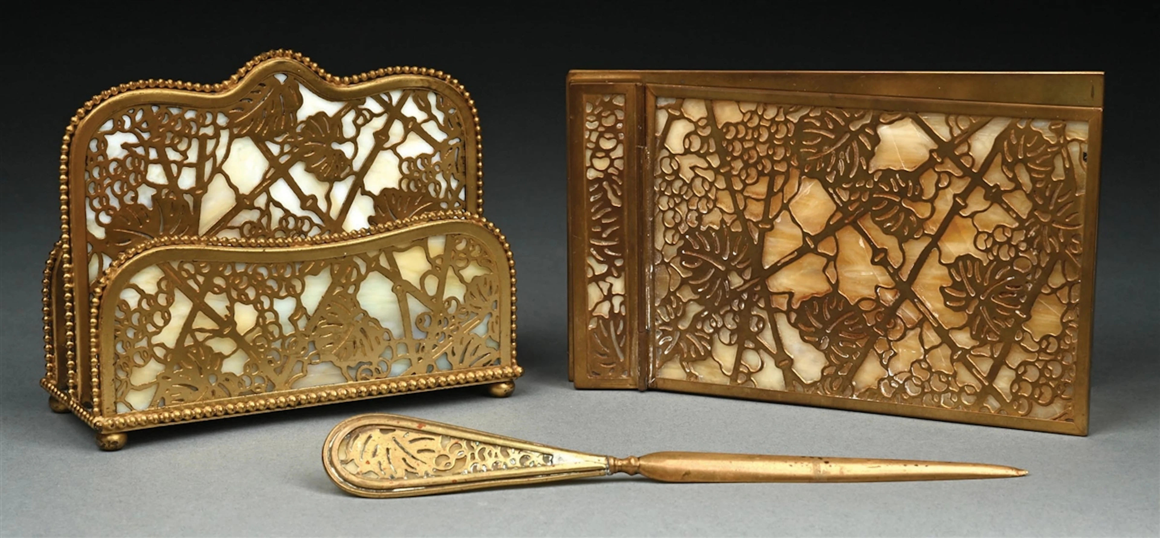 COLLECTION OF 3: TIFFANY STUDIOS GRAPE VINE DESK SET ITEMS