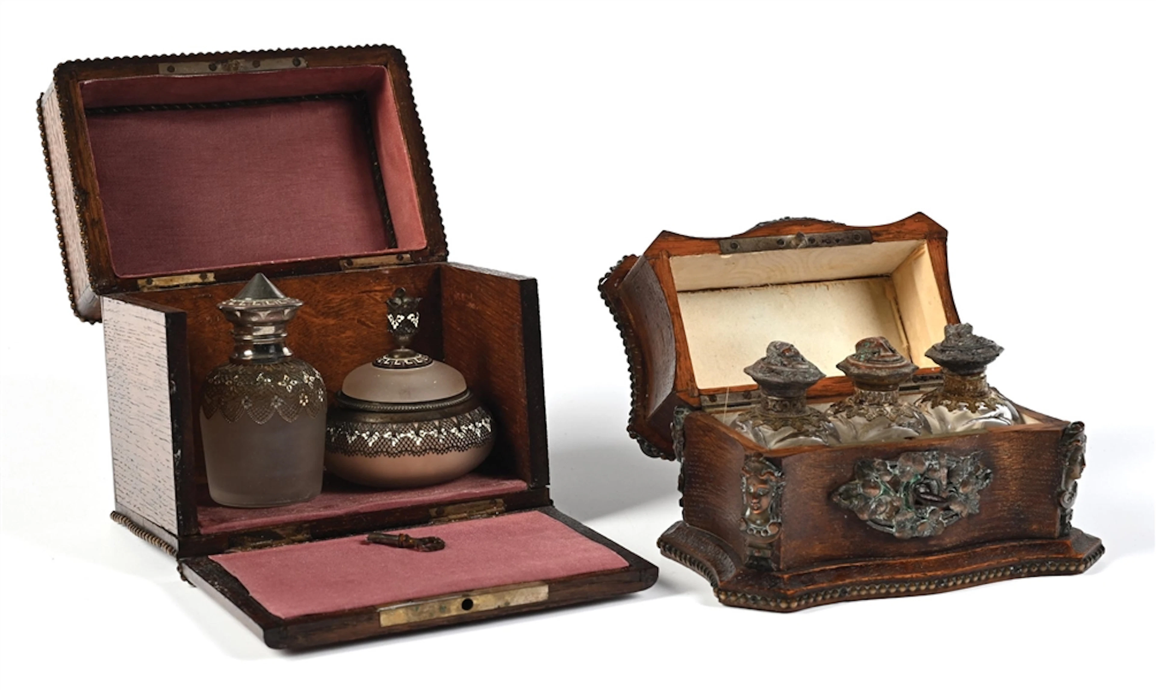 LOT OF 2: FRENCH OAK & BRASS MOUNTED PERFUME CASKETS