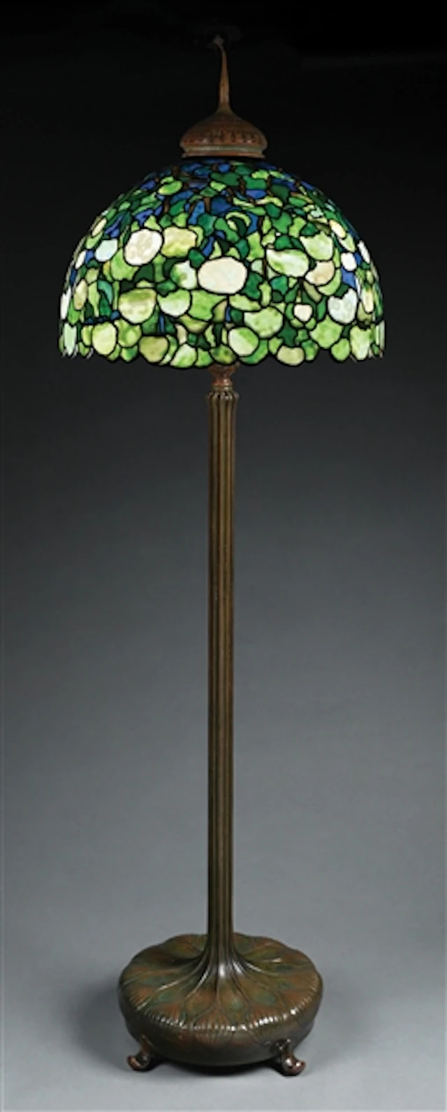 IMPORTANT TIFFANY STUDIOS HYDRANGEA "SNOWBALL" LEADED GLASS FLOOR LAMP