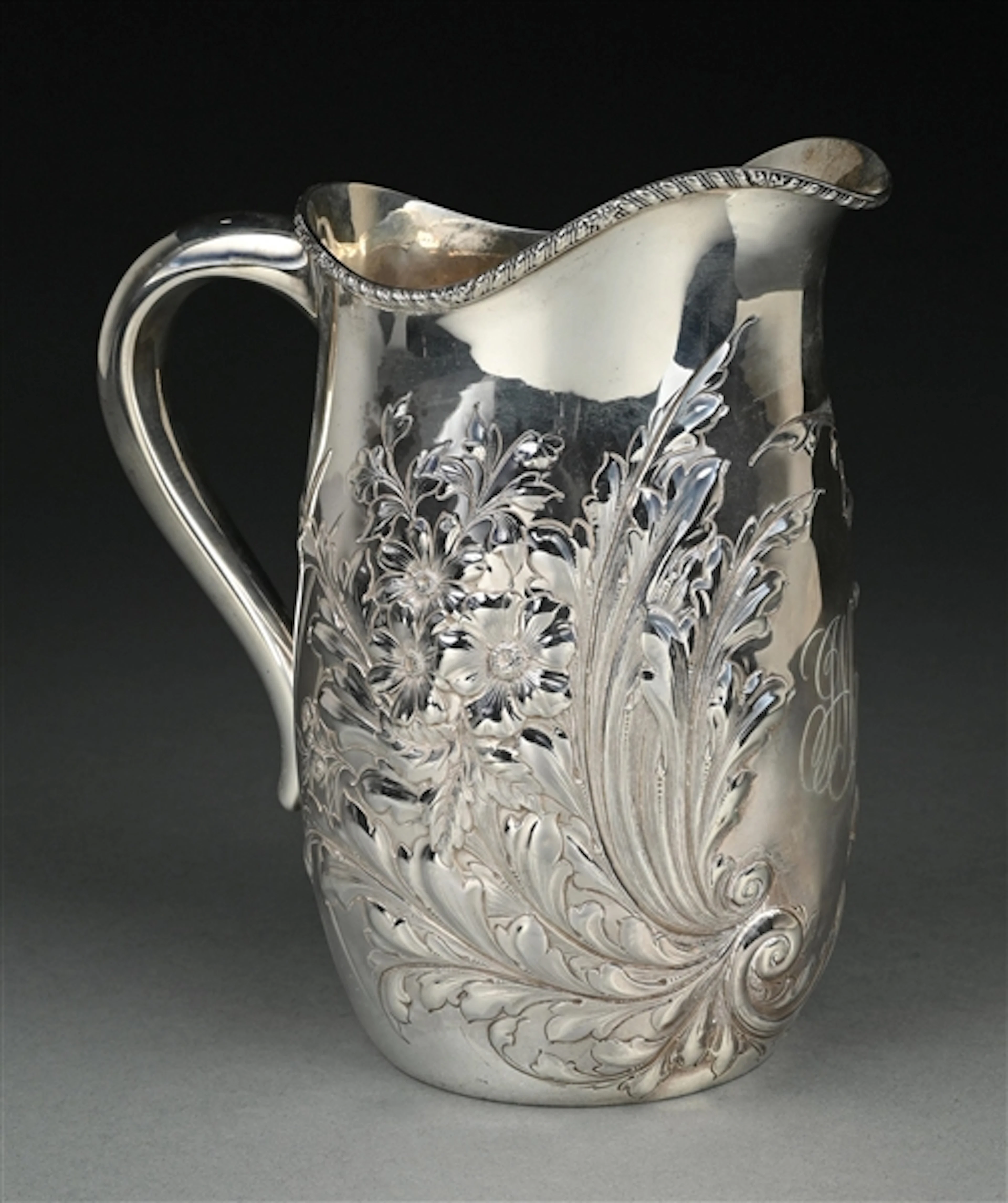 GORHAM REPOUSSE FLORAL STERLING SILVER WATER PITCHER #1680