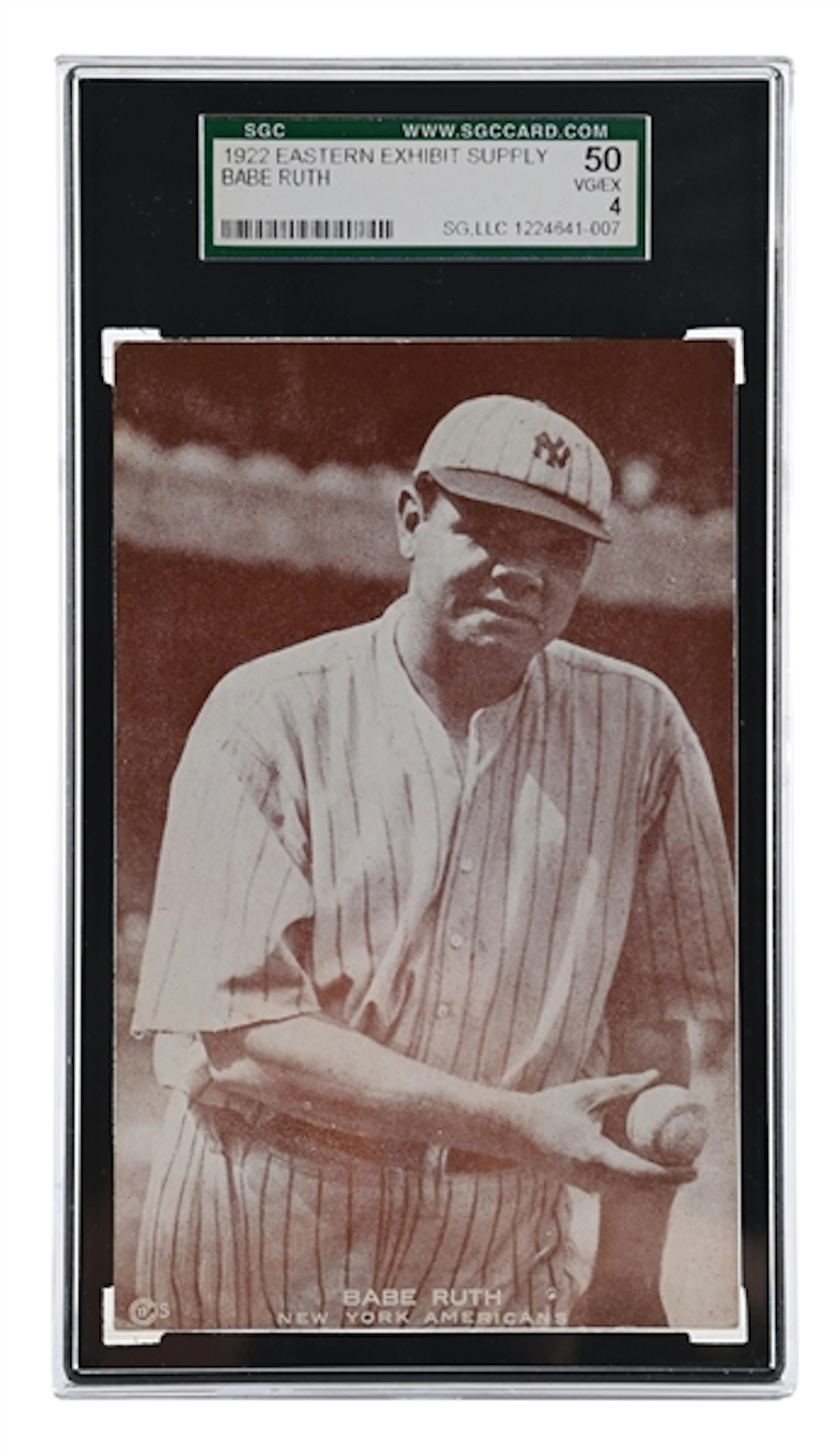 1922 EASTERN EXHIBIT SUPPLY CO. BABE RUTH POSTCARD SGC 50 VG-EX 4