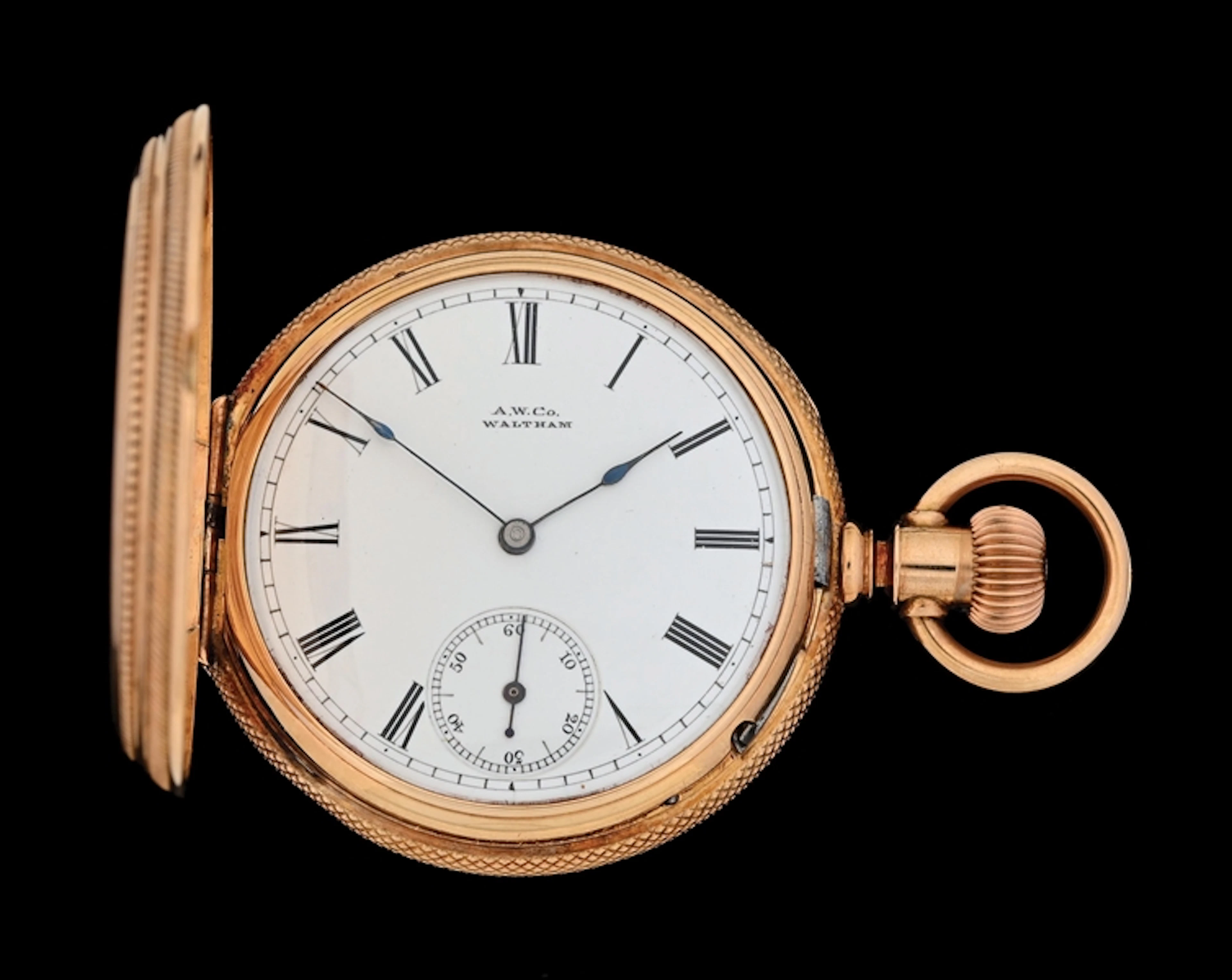 14K MULTI-COLOR GOLD WALTHAM H/C POCKET WATCH
