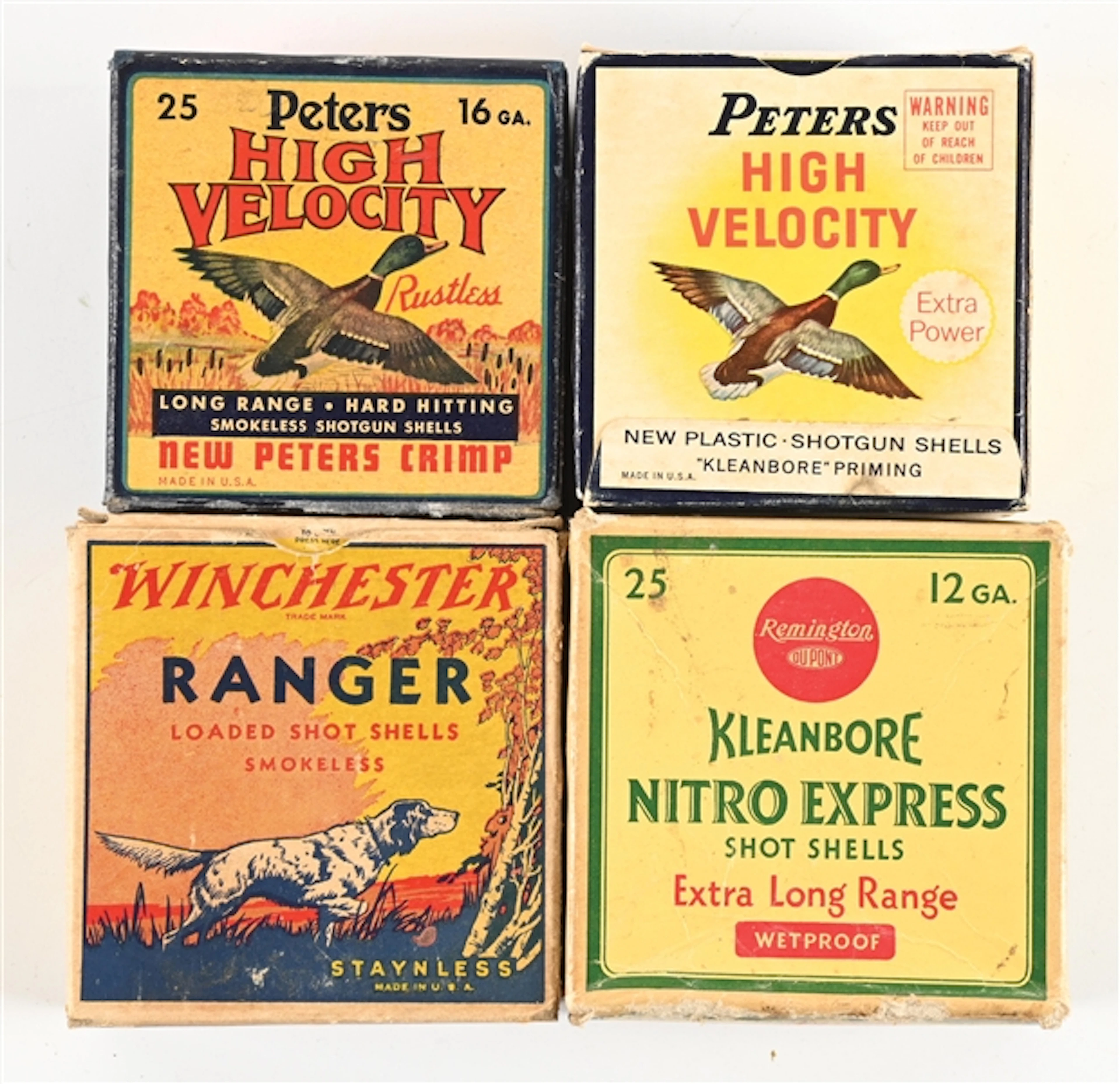LOT OF (4) COLLECTABLE SHOTGUN AMMUNITION BOXES.