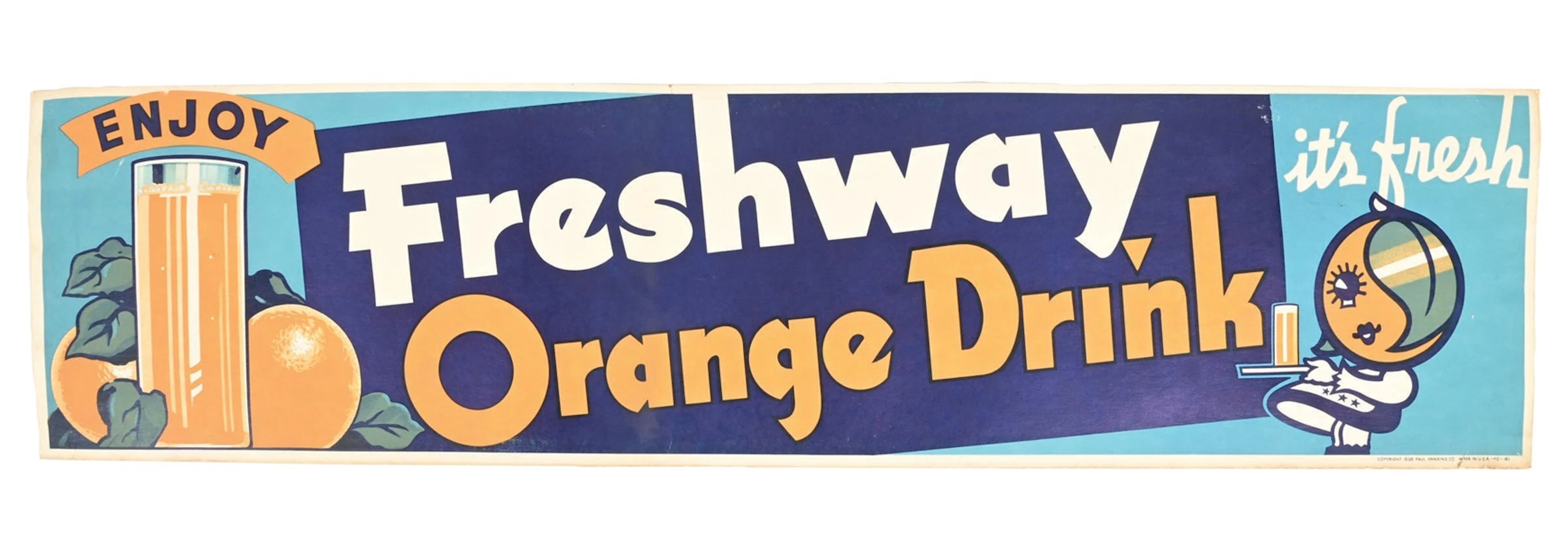 N.O.S ENJOY FRESHWAY ORANGE DRINK SODA POP SIGN W/ ORANGE GRAPHIC