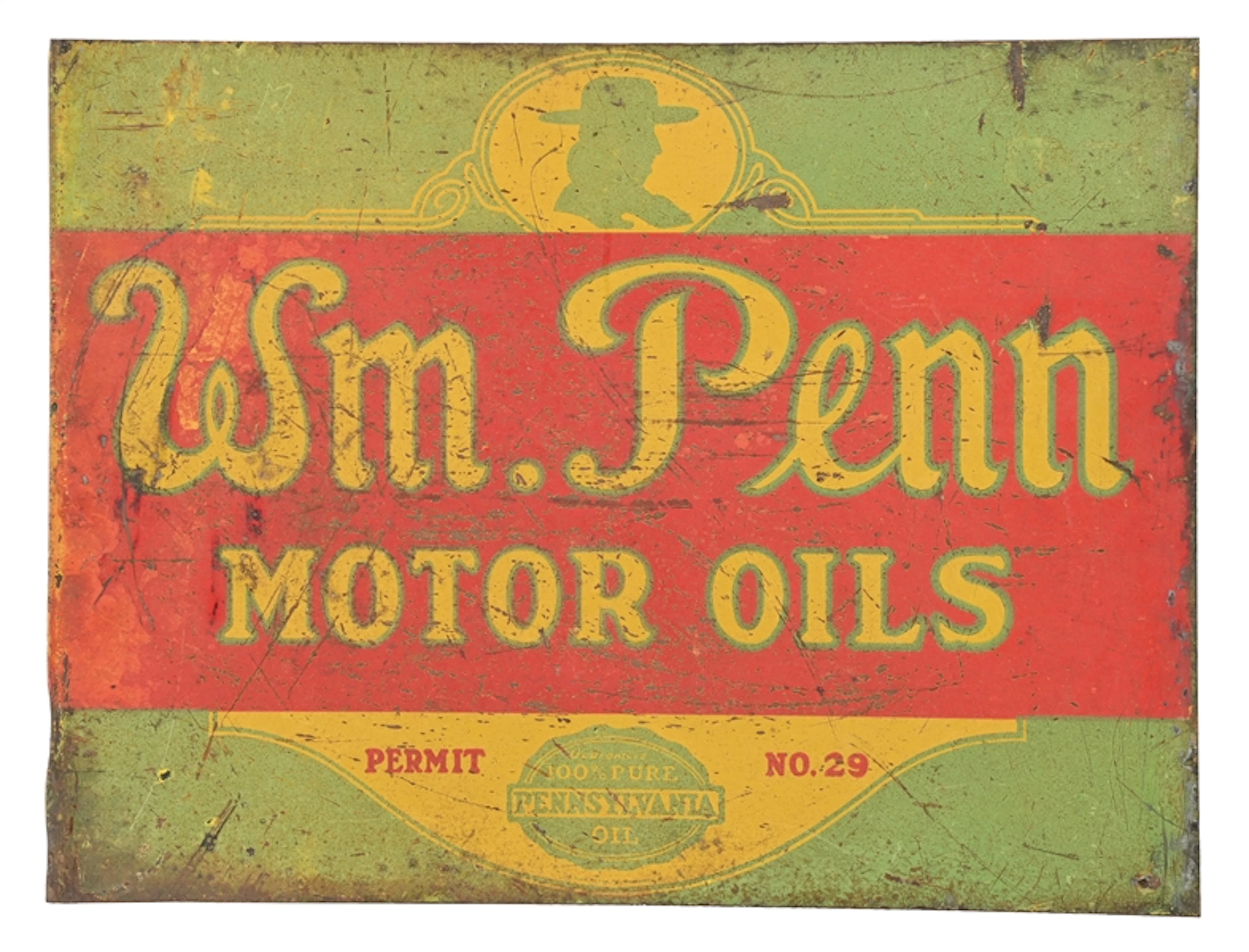 RARE WILLIAM PENN MOTOR OILS TIN FLANGE SIGN