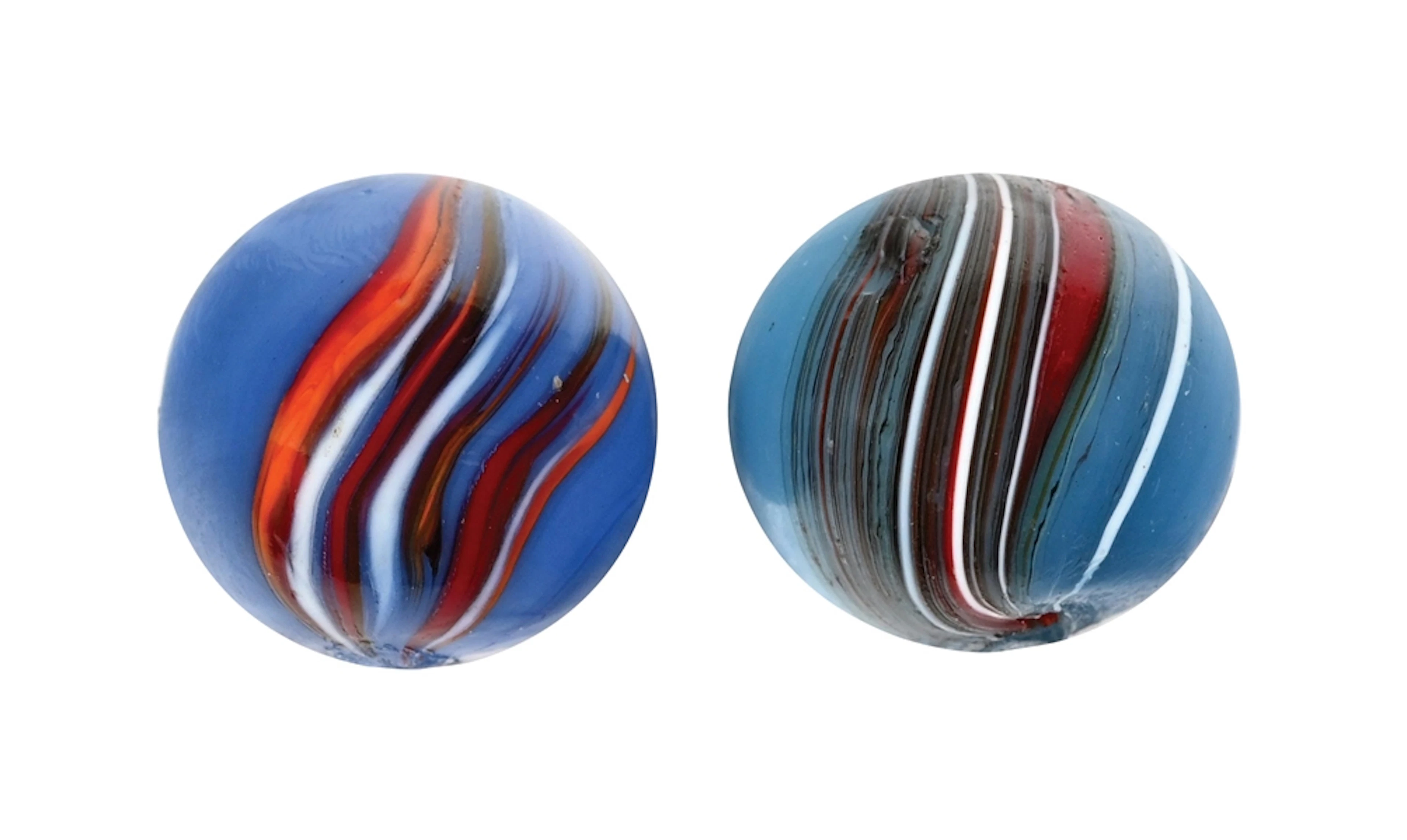 LOT OF 2: OPAQUE BANDED PONTIL MARBLES