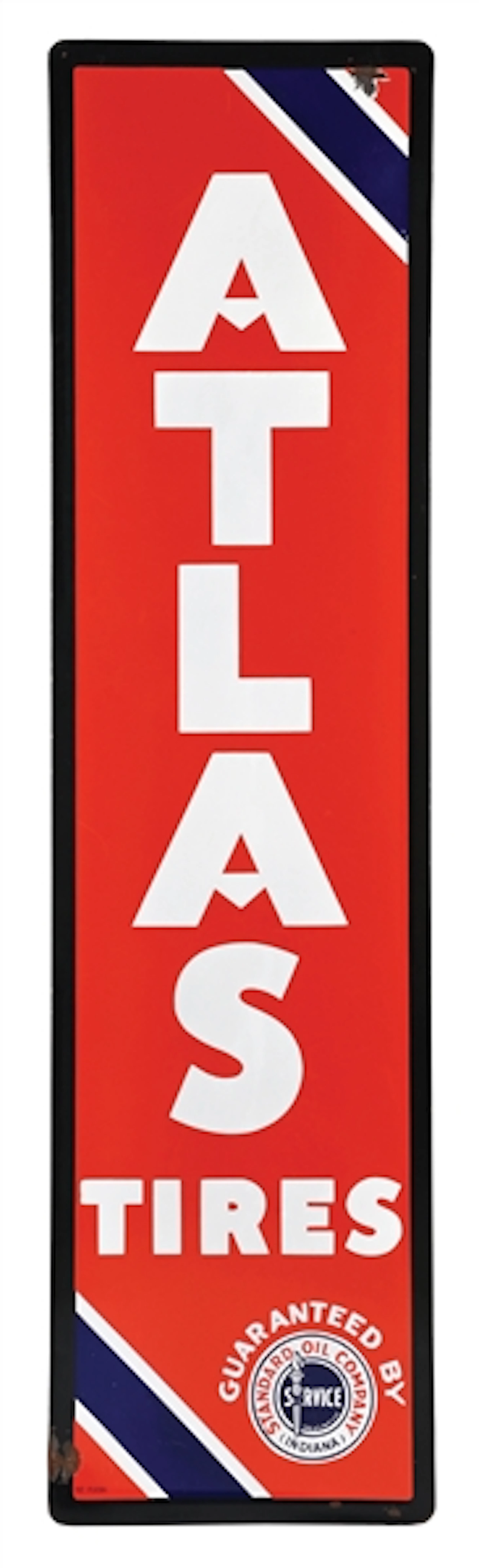 ATLAS TIRES SELF FRAMED PORCELAIN SERVICE STATION SIGN