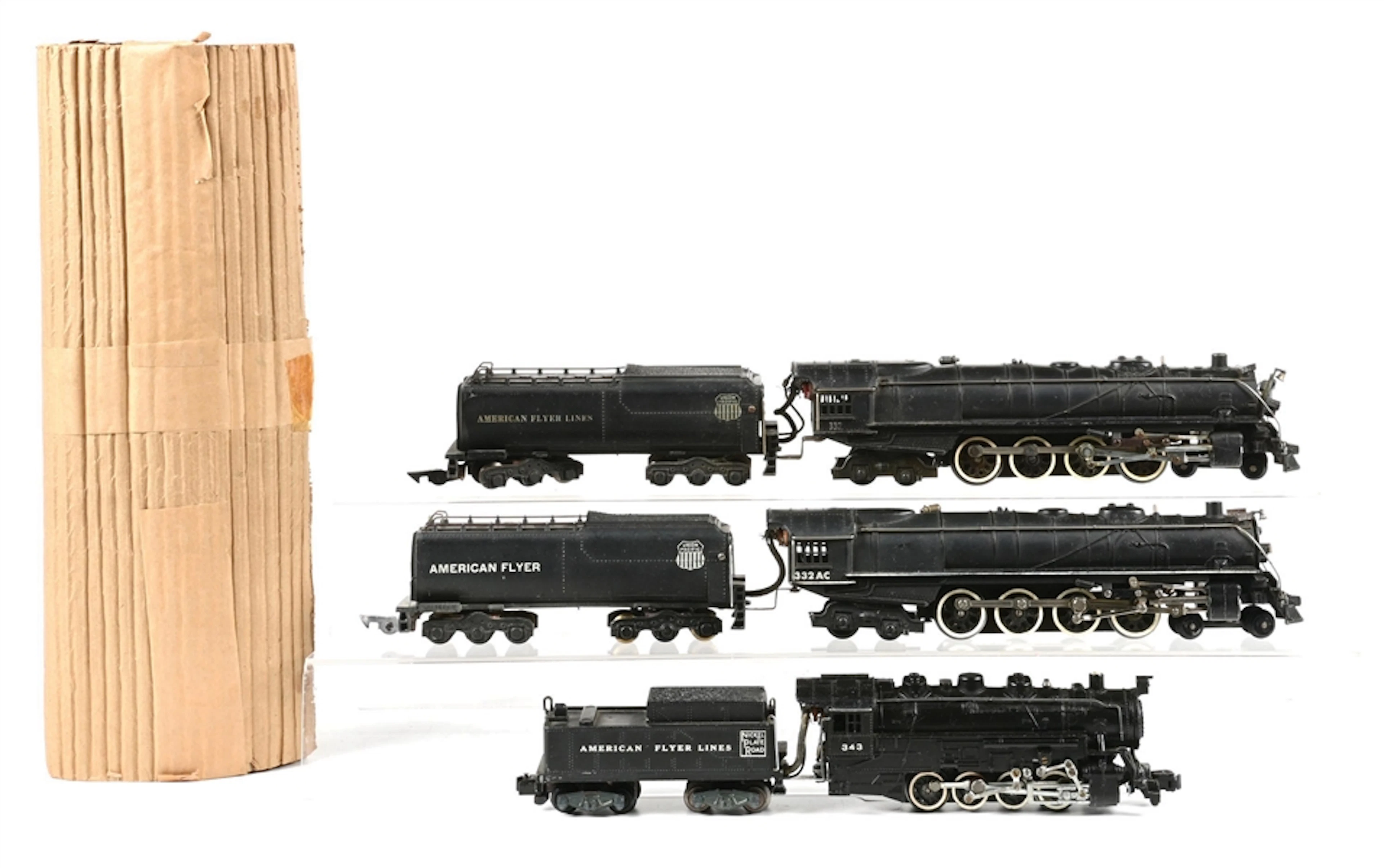 LOT OF 3: AMERICAN FLYER S-GA. STEAM LOCOMOTIVES & TENDERS