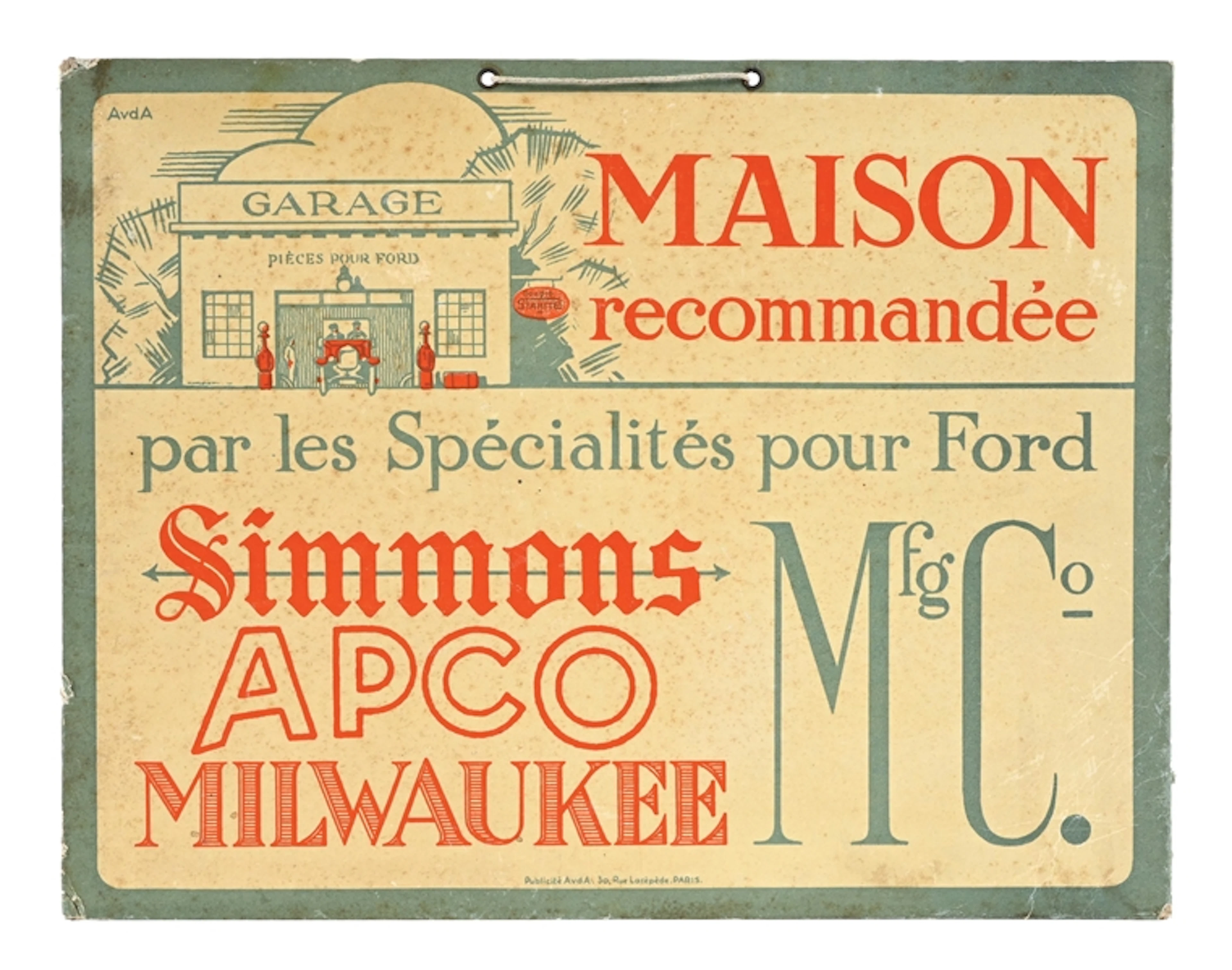 GARAGE RECOMMENDED FOR FORD CARDSTOCK SERVICE STATION SIGN W/ CAR GRAPHIC.