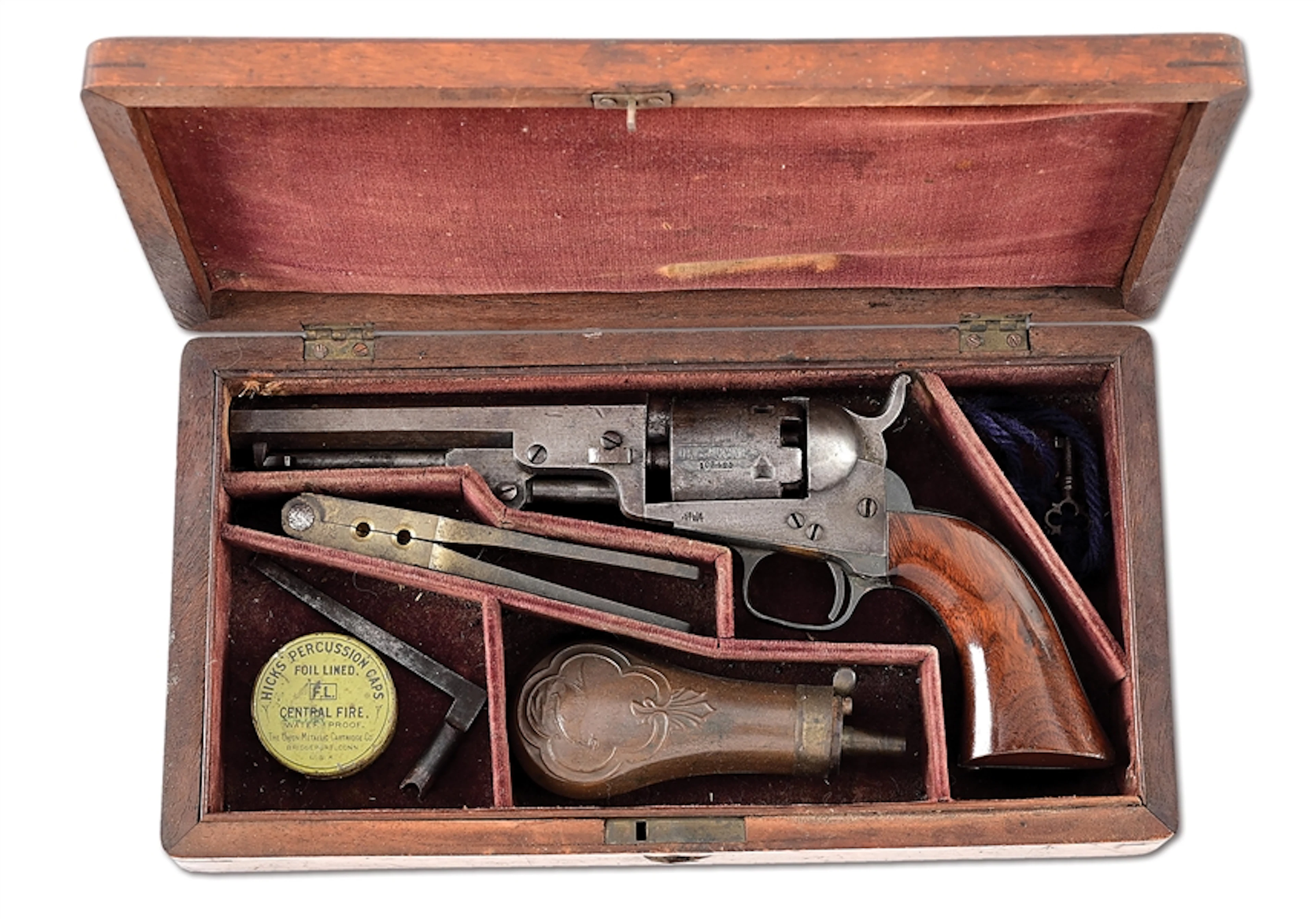 (A) CASED COLT MODEL 1849 POCKET PERCUSSION REVOLVER.