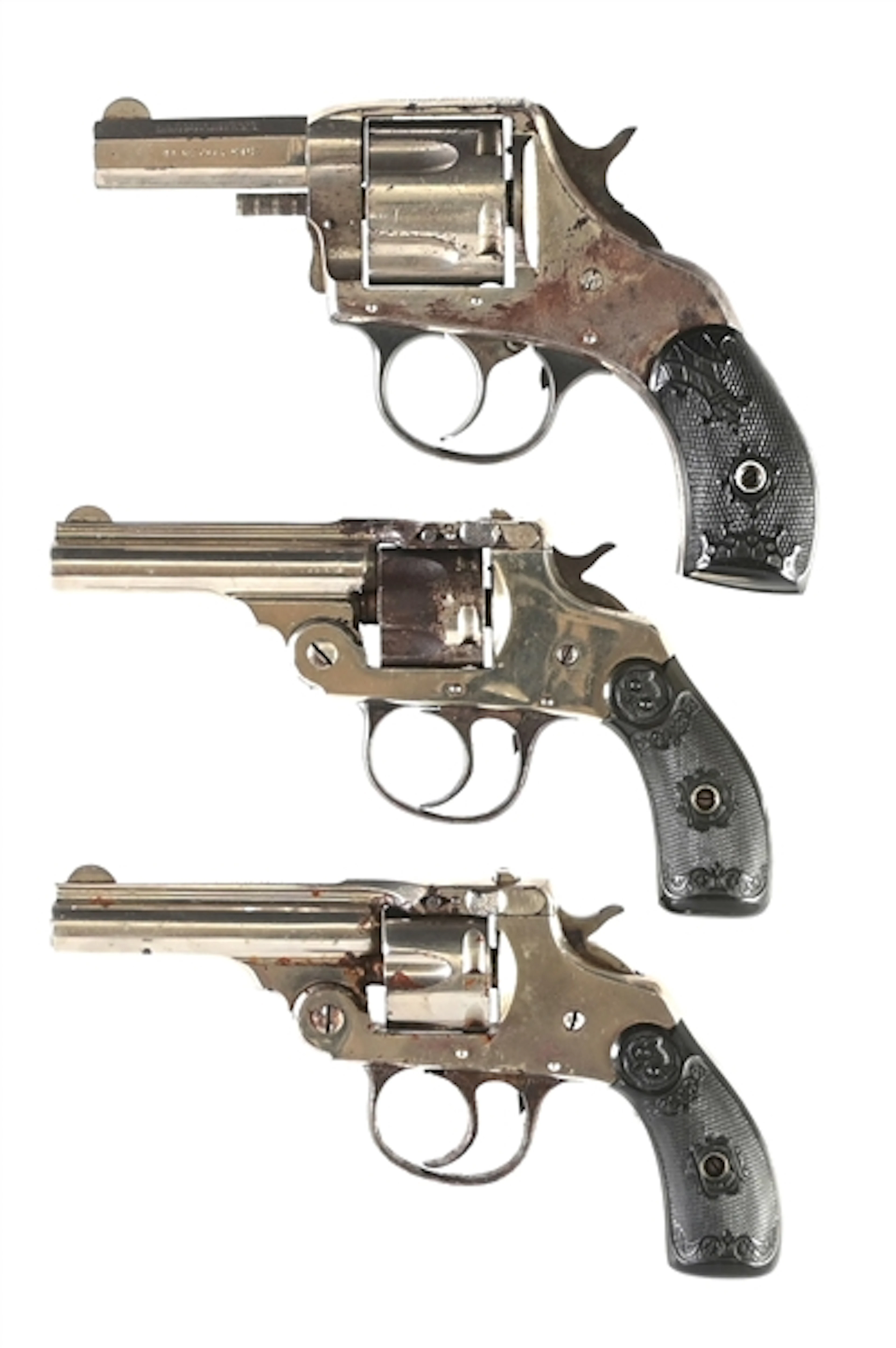 (A) LOT OF 3: TWO IVER JOHNSON TOP BREAKS AND ONE H&R THE AMERICAN REVOLVERS.