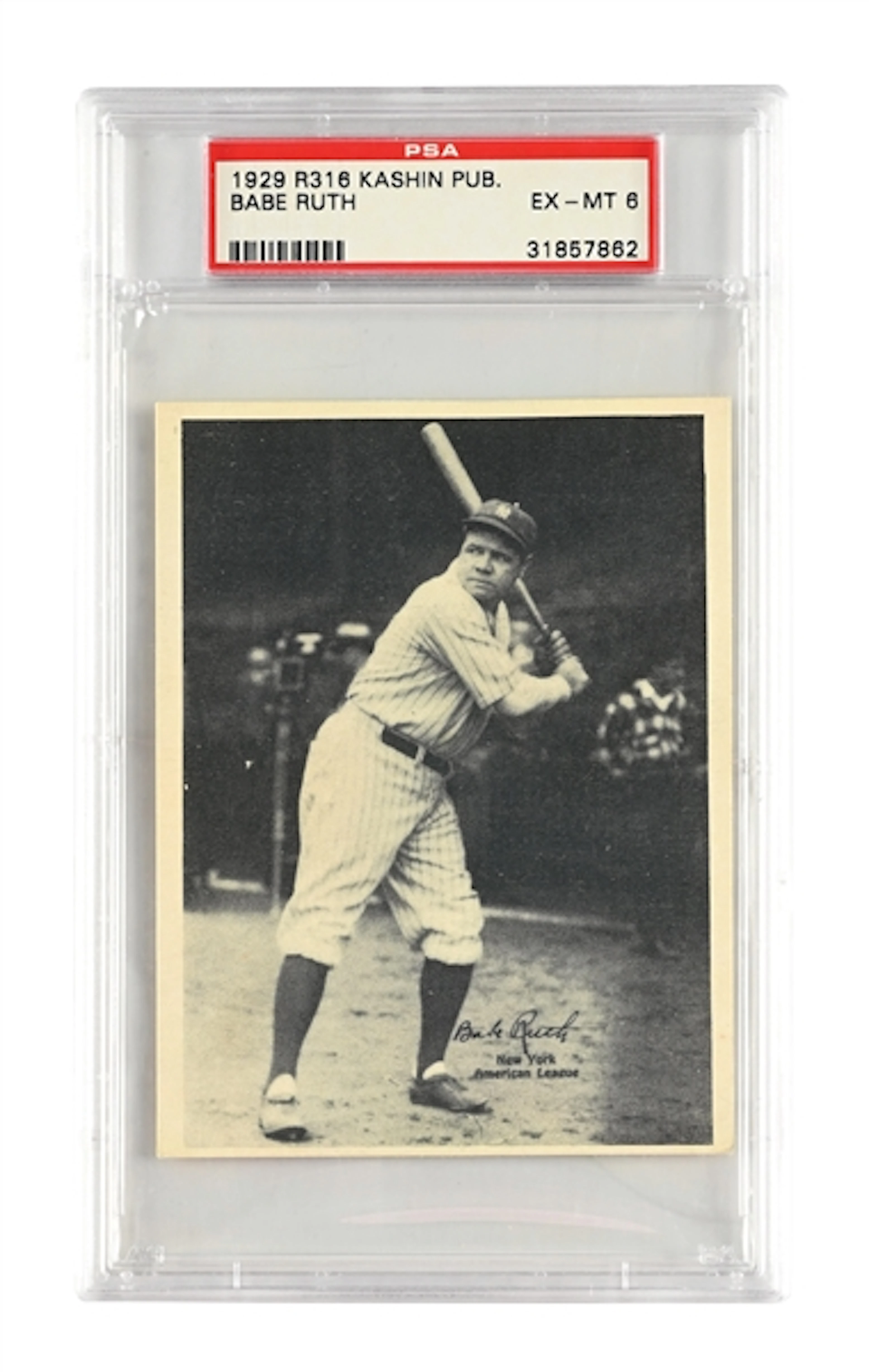 1929 R316 KASHIN PUB. BABE RUTH PSA EX-MT 6