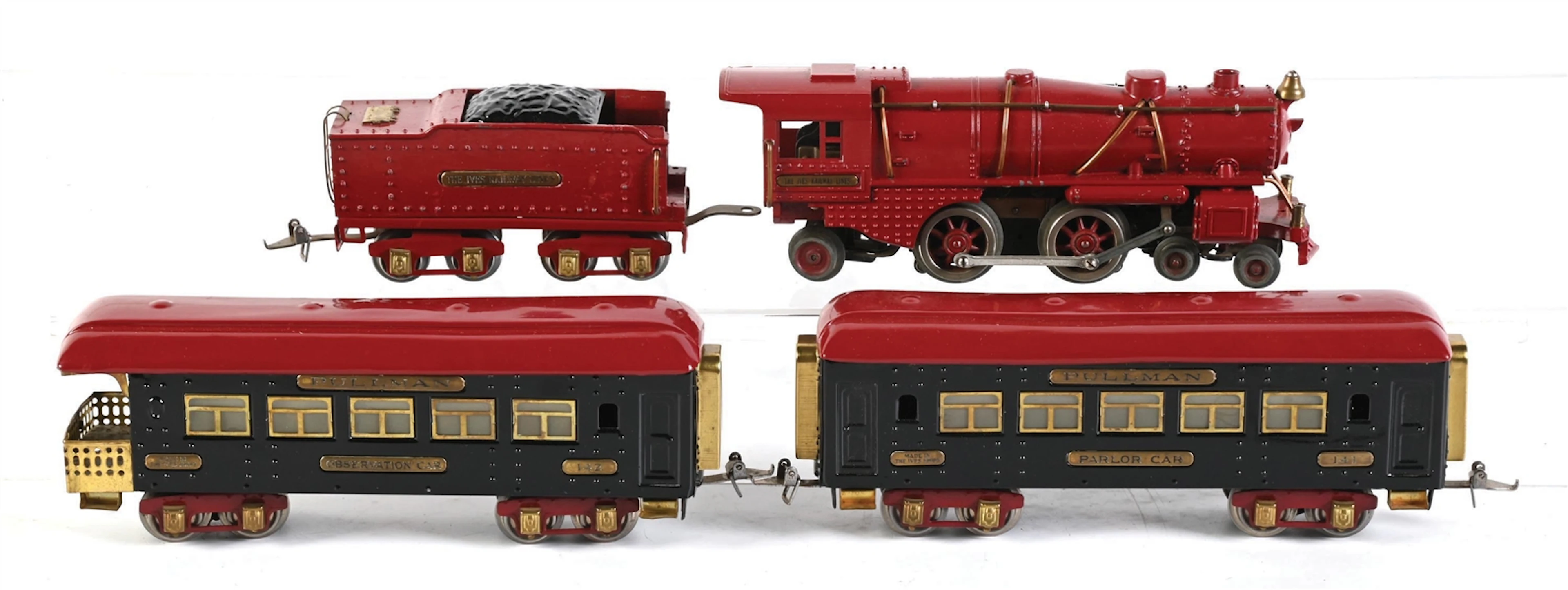 LOT OF 4: PRE-WAR IVES O-GA. NO. 1122 STEAM LOCO AND TENDER PASSENGER SET