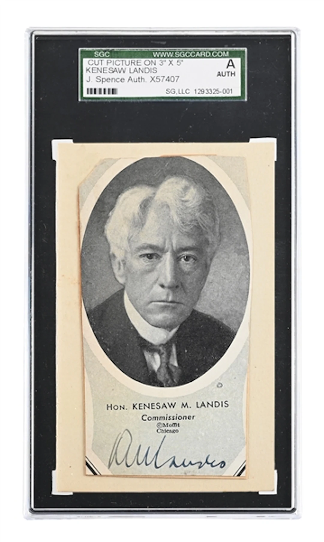 KENESAW MOUNTAIN LANDIS SIGNED PHOTO JSA CUT