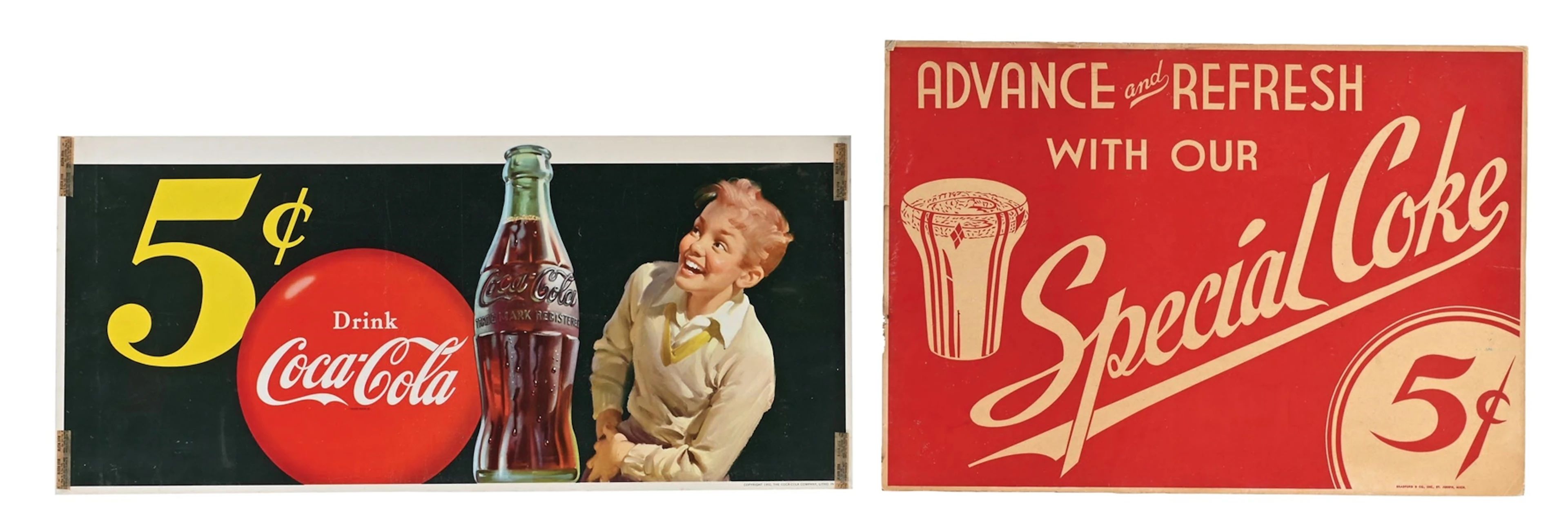 COLLECTION OF 2: COCA-COLA 5¢ ADVERTISING SIGNS
