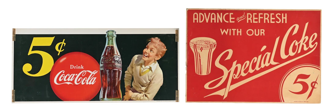 COLLECTION OF 2: COCA-COLA 5¢ ADVERTISING SIGNS