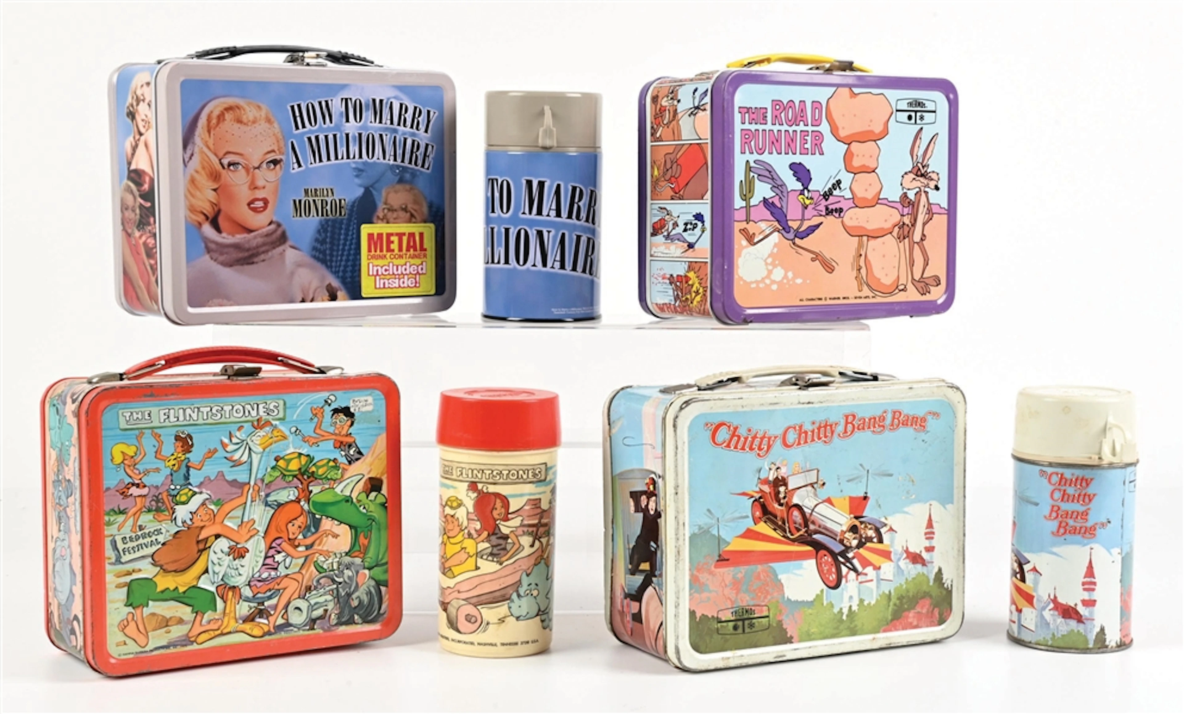 LOT OF 4: ROAD RUNNER, MARYLIN MONROE, FLINTSTONES & CHITTY CHITTY