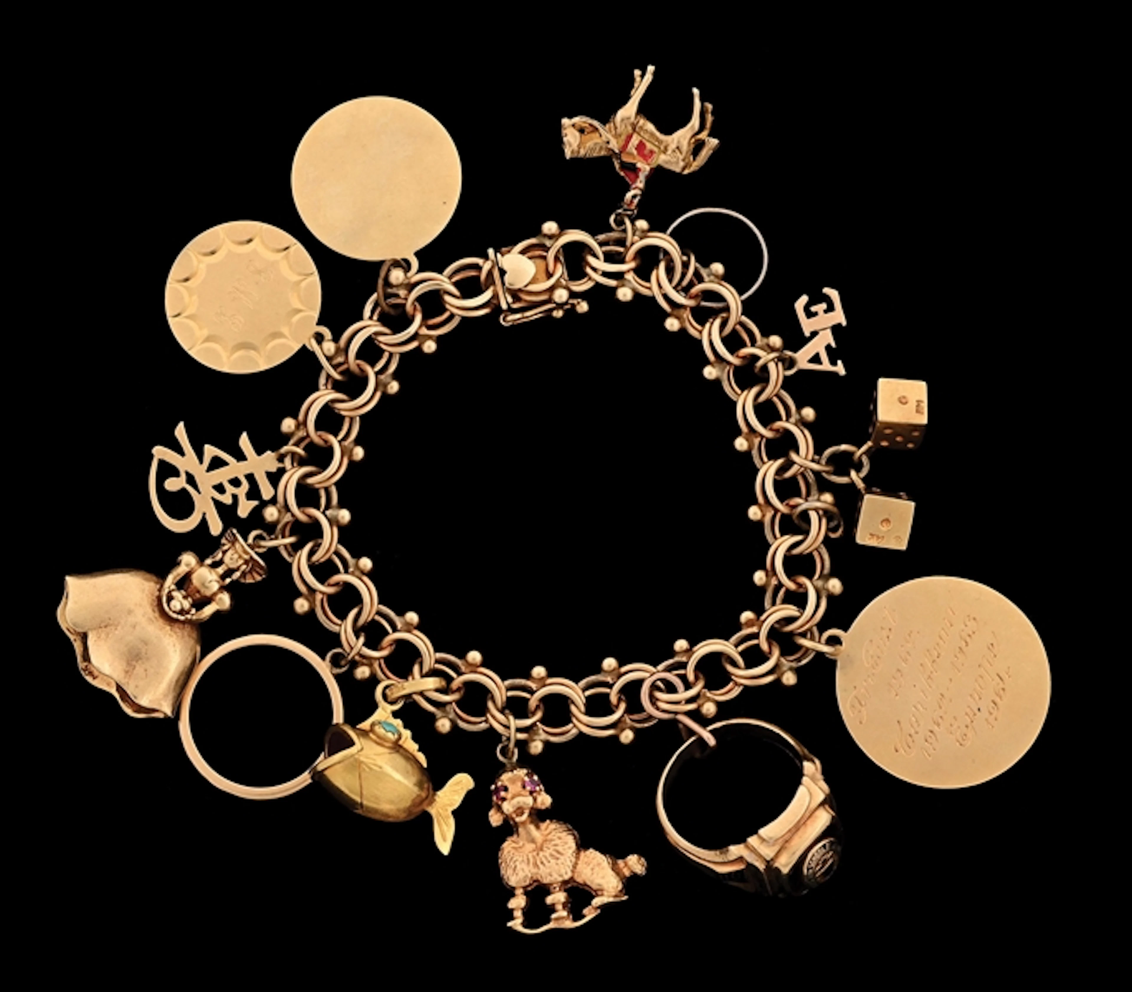VINTAGE 14K YELLOW GOLD CHARM BRACELET W/13 CHARMS