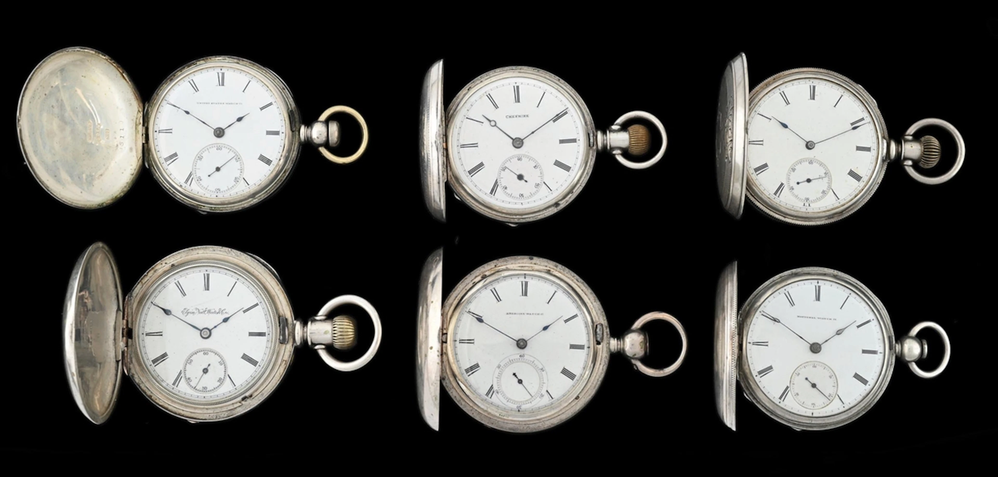 LOT OF 6: HUNTING CASED SILVER POCKET WATCHES