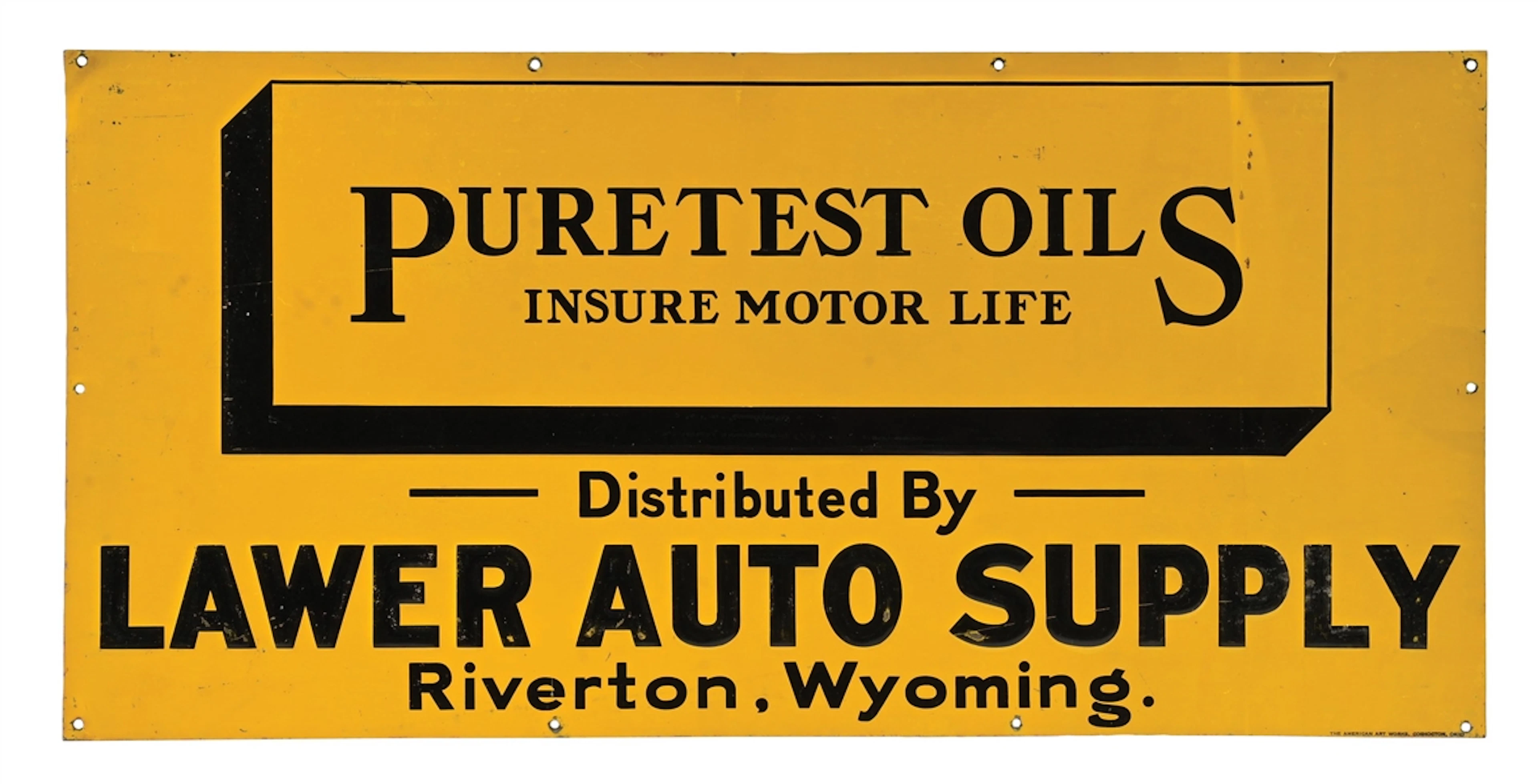 PURETEST OILS INSURE MOTOR LIFE EMBOSSED TIN SIGN