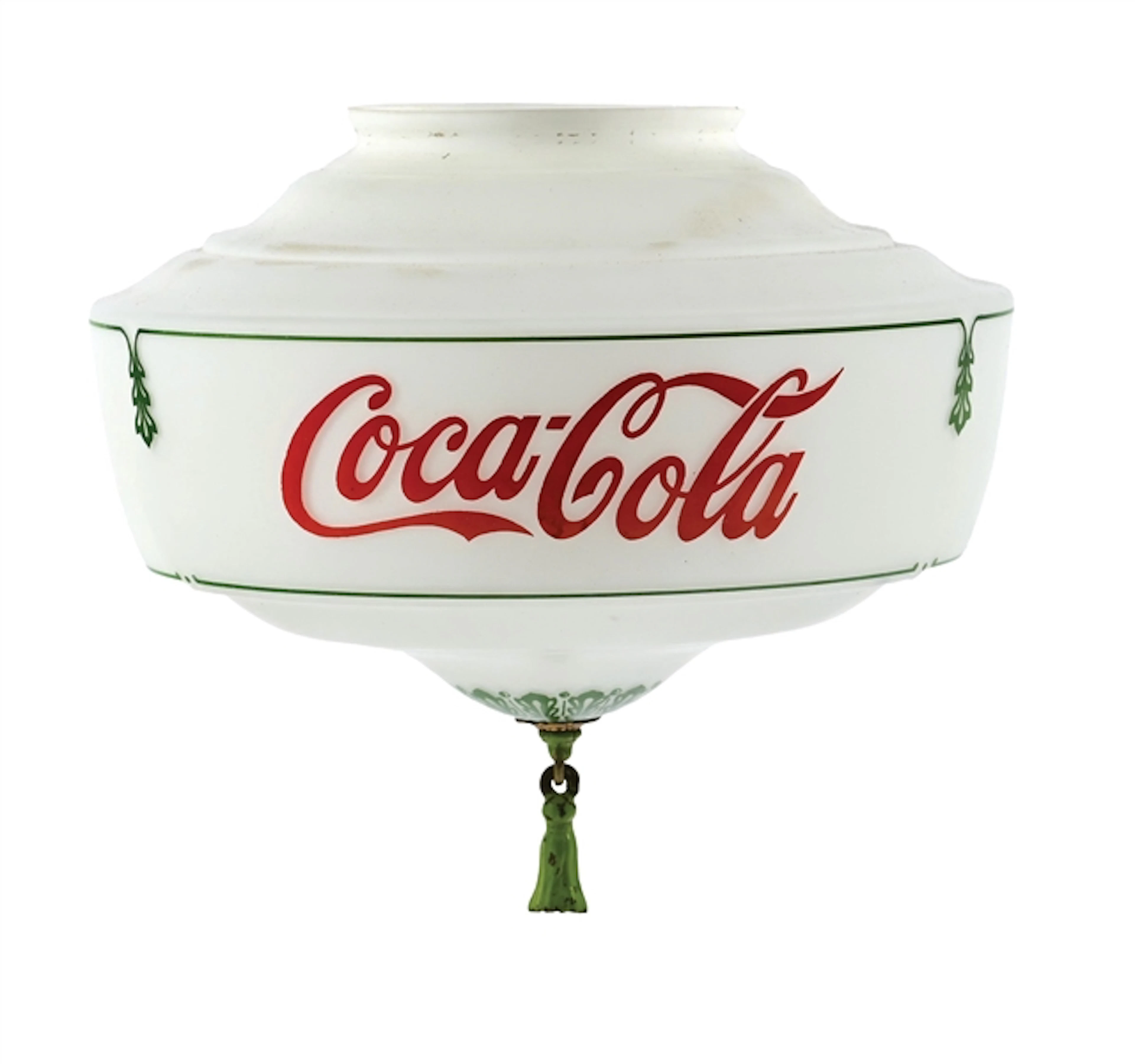 COCA-COLA MILK GLASS GLOBE W/ METAL TASSEL