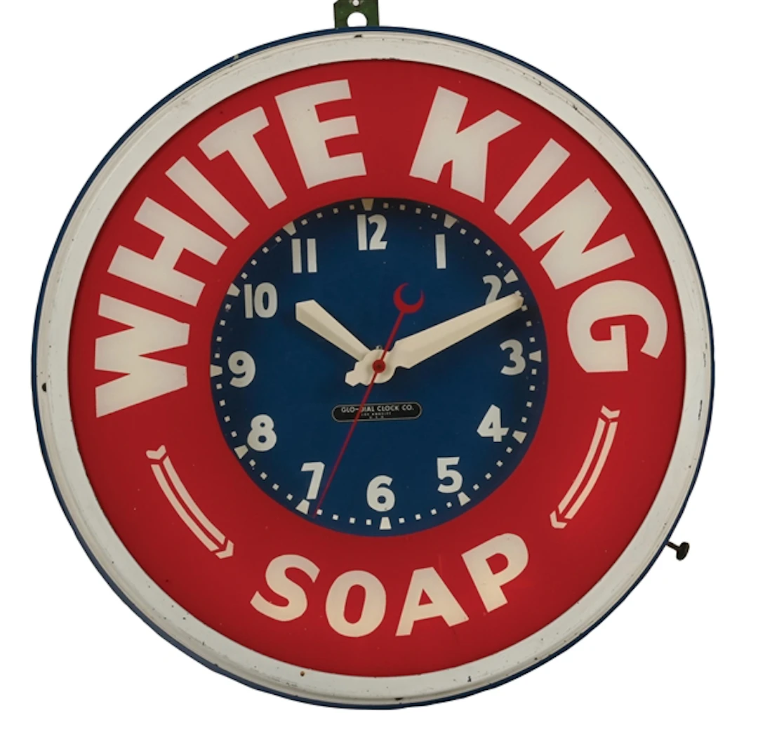 WHITE KING SOAP LIGHT-UP ADVERTISING NEON CLOCK