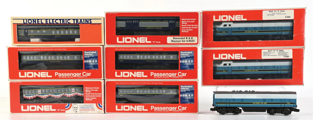 LOT OF 9: LIONEL B & O F-3 DIESEL LOCOS AND ASSORTED PASSENGER CARS