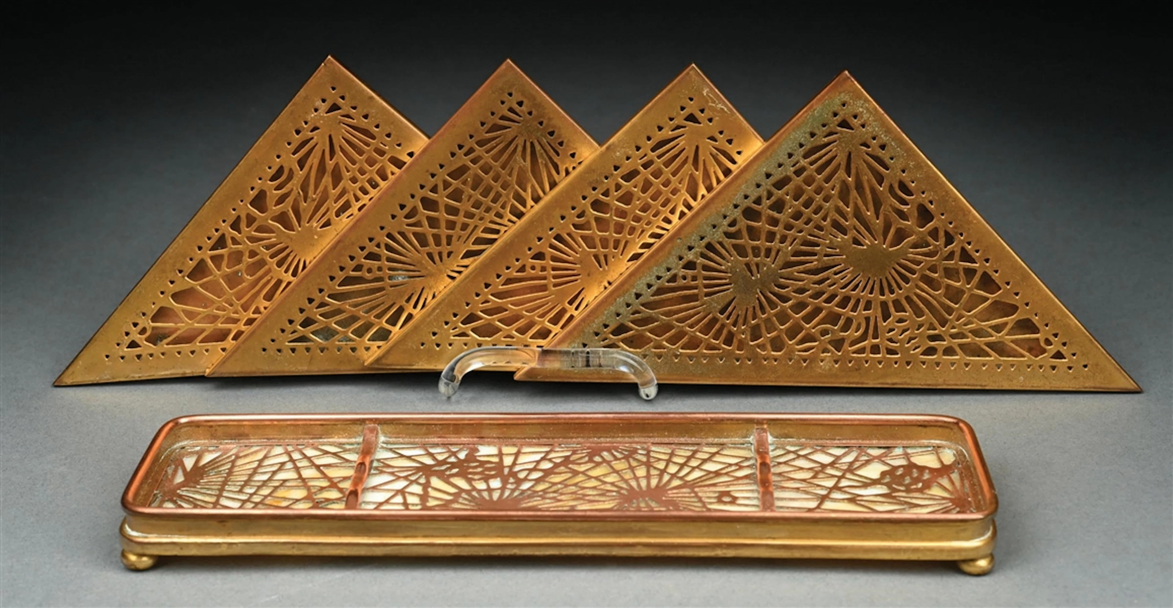 COLLECTION OF 5: TIFFANY STUDIOS PINE NEEDLE DESK SET ITEMS
