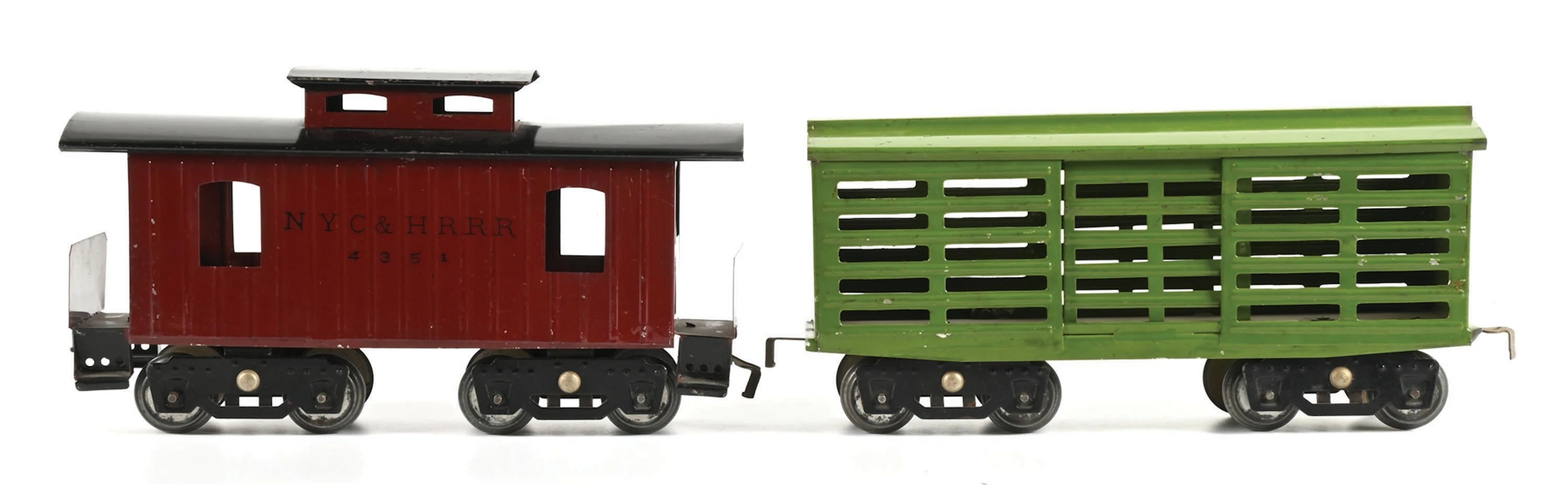 LOT OF 2: AMERICAN FLYER STD-GA. CATTLE CAR & CABOOSE