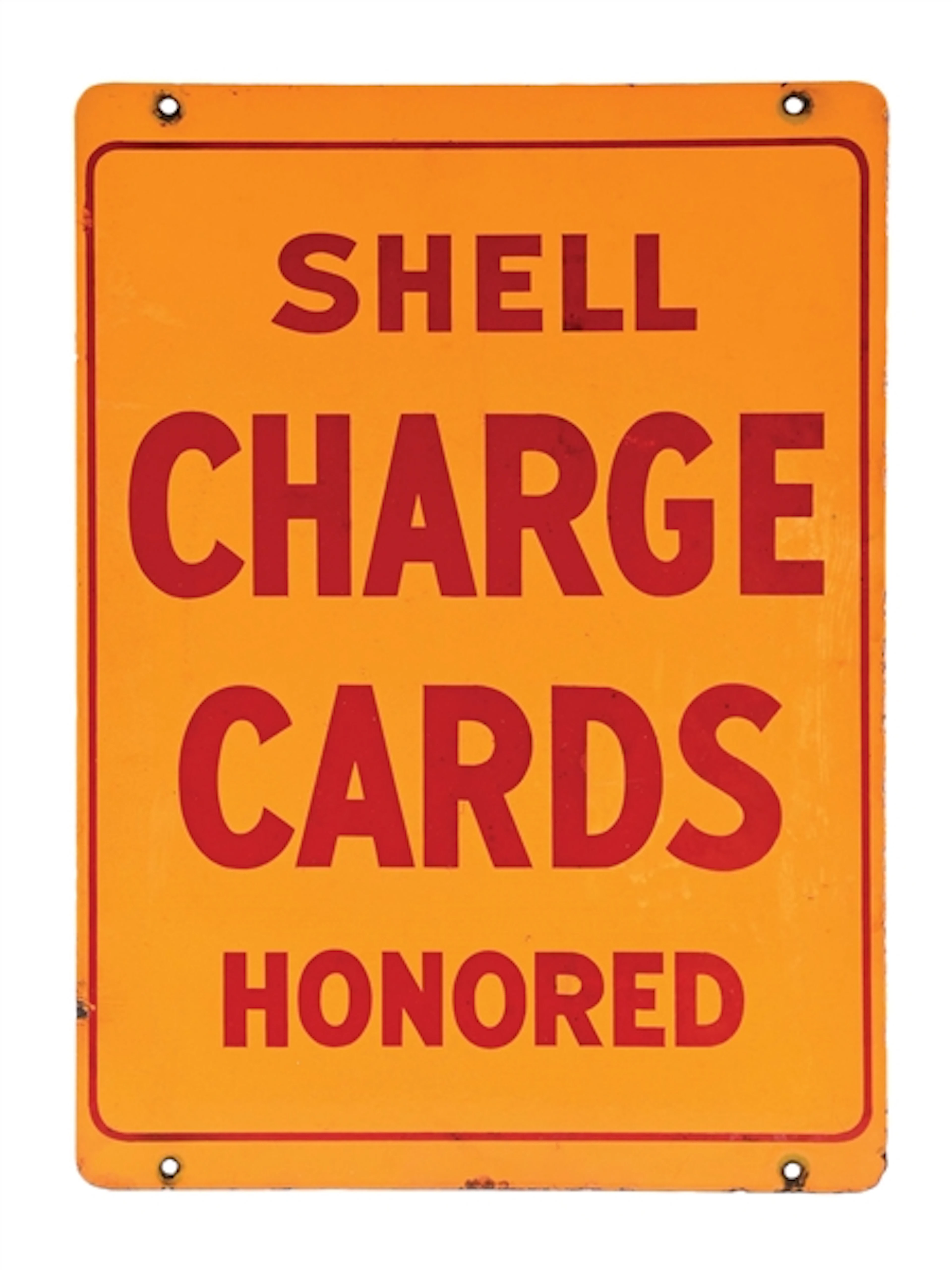 SHELL CHARGE CARDS HONORED PORCELAIN SERVICE STATION SIGN