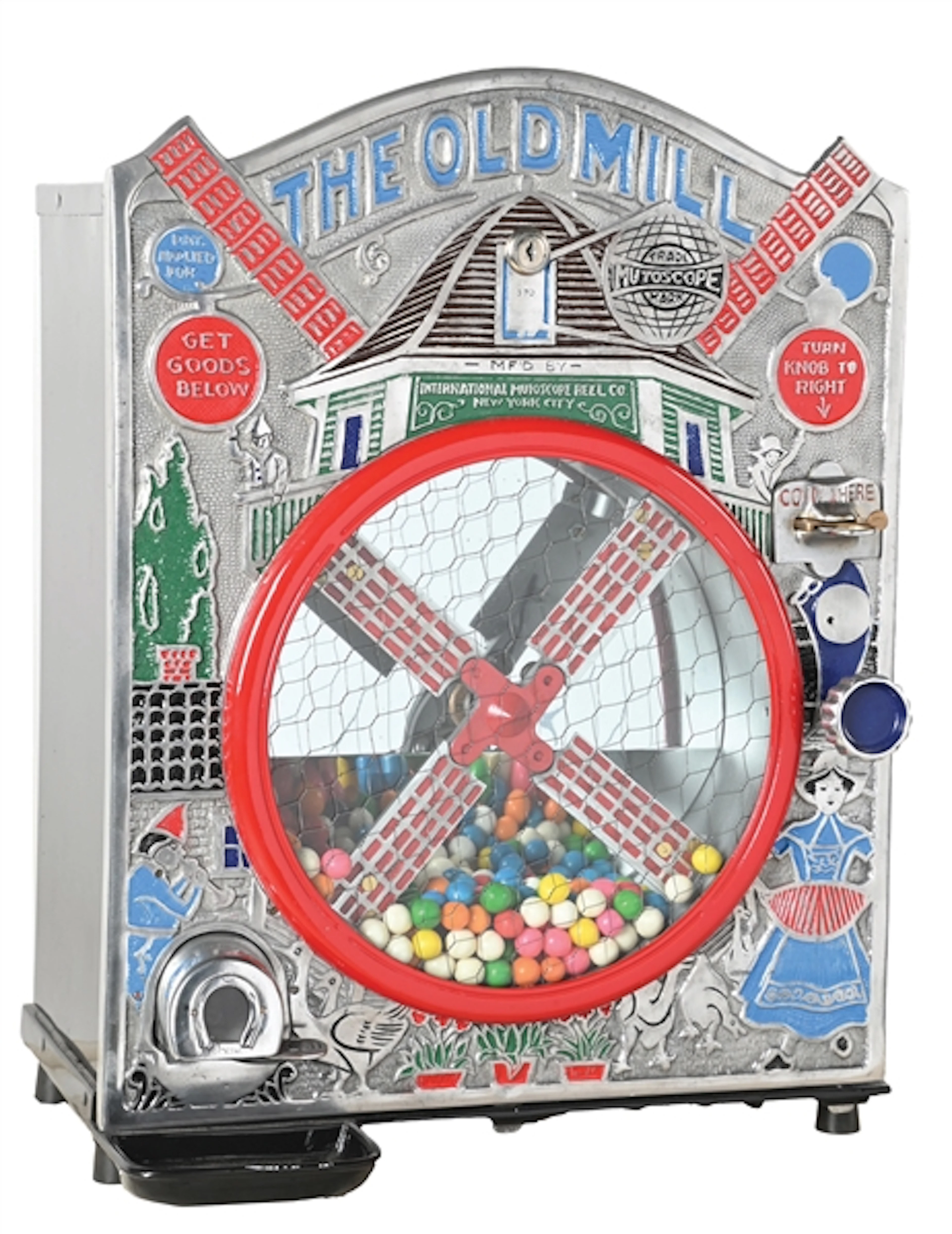1¢ INTERNATIONAL MUTOSCOPE "THE OLD MILL" CIRCUS VENDING MACHINE WITH