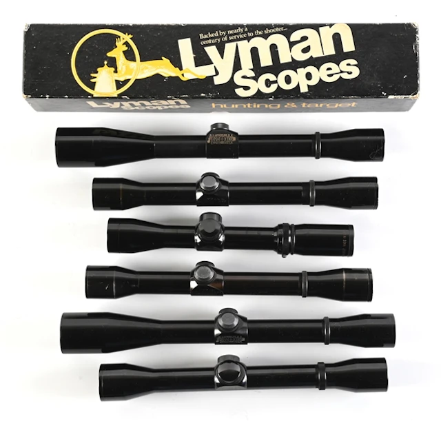 LOT OF 6: RIFLE SCOPES, MOSTLY LYMAN ALL AMERICAN.