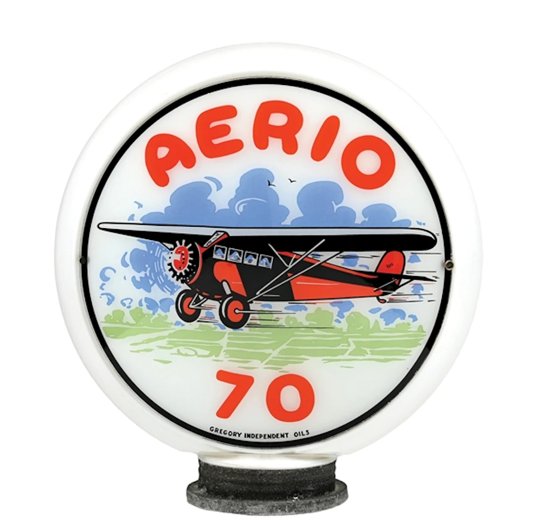 RARE AERIO 70 GASOLINE SINGLE 13.5" GLOBE LENS ON ORIGINAL GLASS BODY