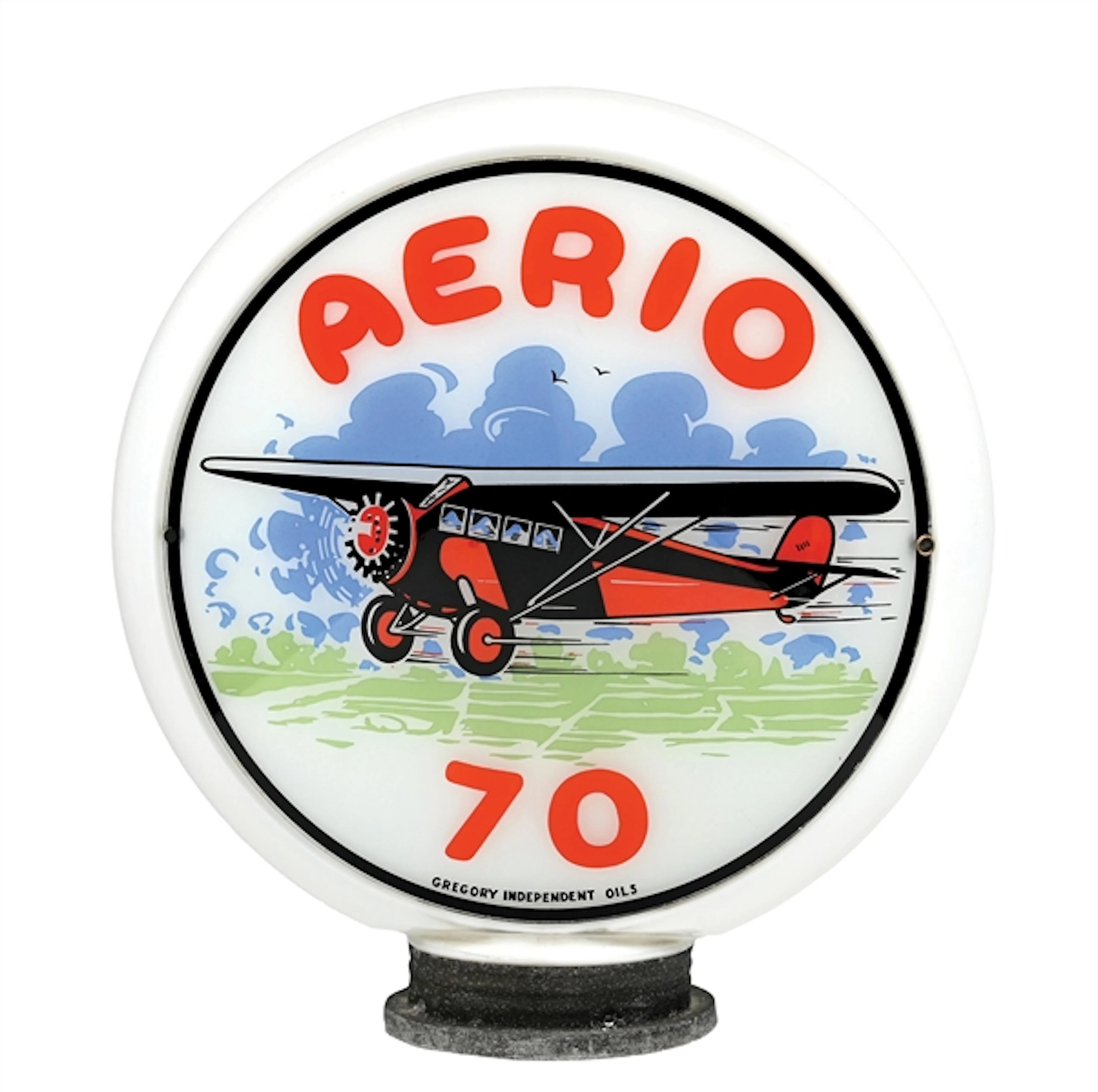 RARE AERIO 70 GASOLINE SINGLE 13.5" GLOBE LENS ON ORIGINAL GLASS BODY