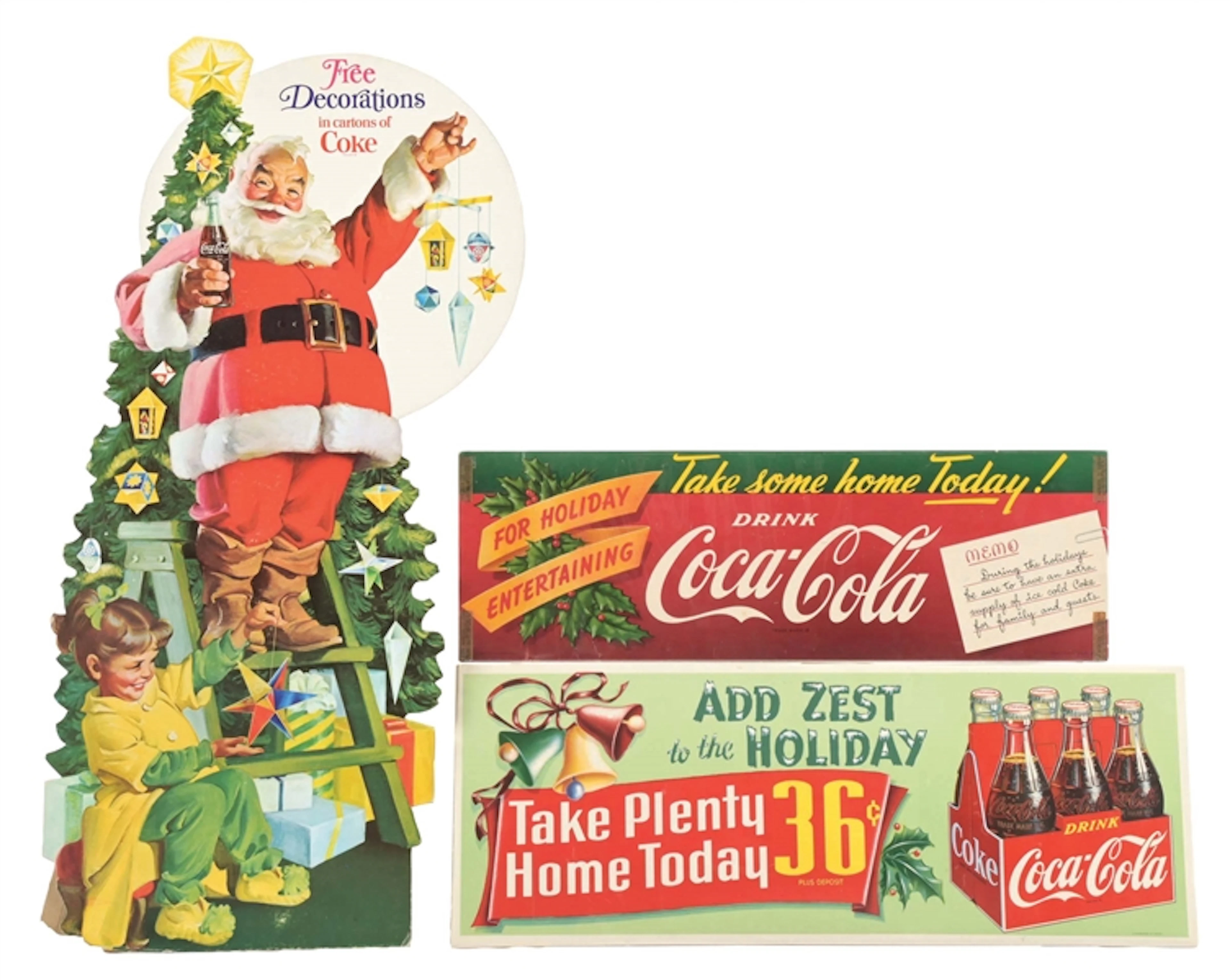 COLLECTION OF 3 CHRISTMAS COCA-COLA SANTA AND PAPER SIGNS