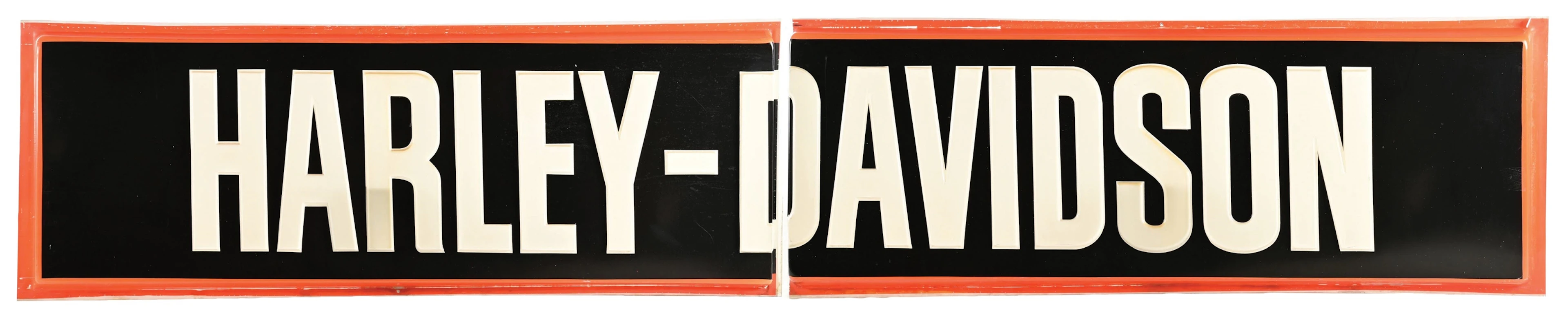 LARGE HARLEY-DAVIDSON MOTORCYCLES EMBOSSED TWO-PIECE PLASTIC DEALERSHIP SIGN