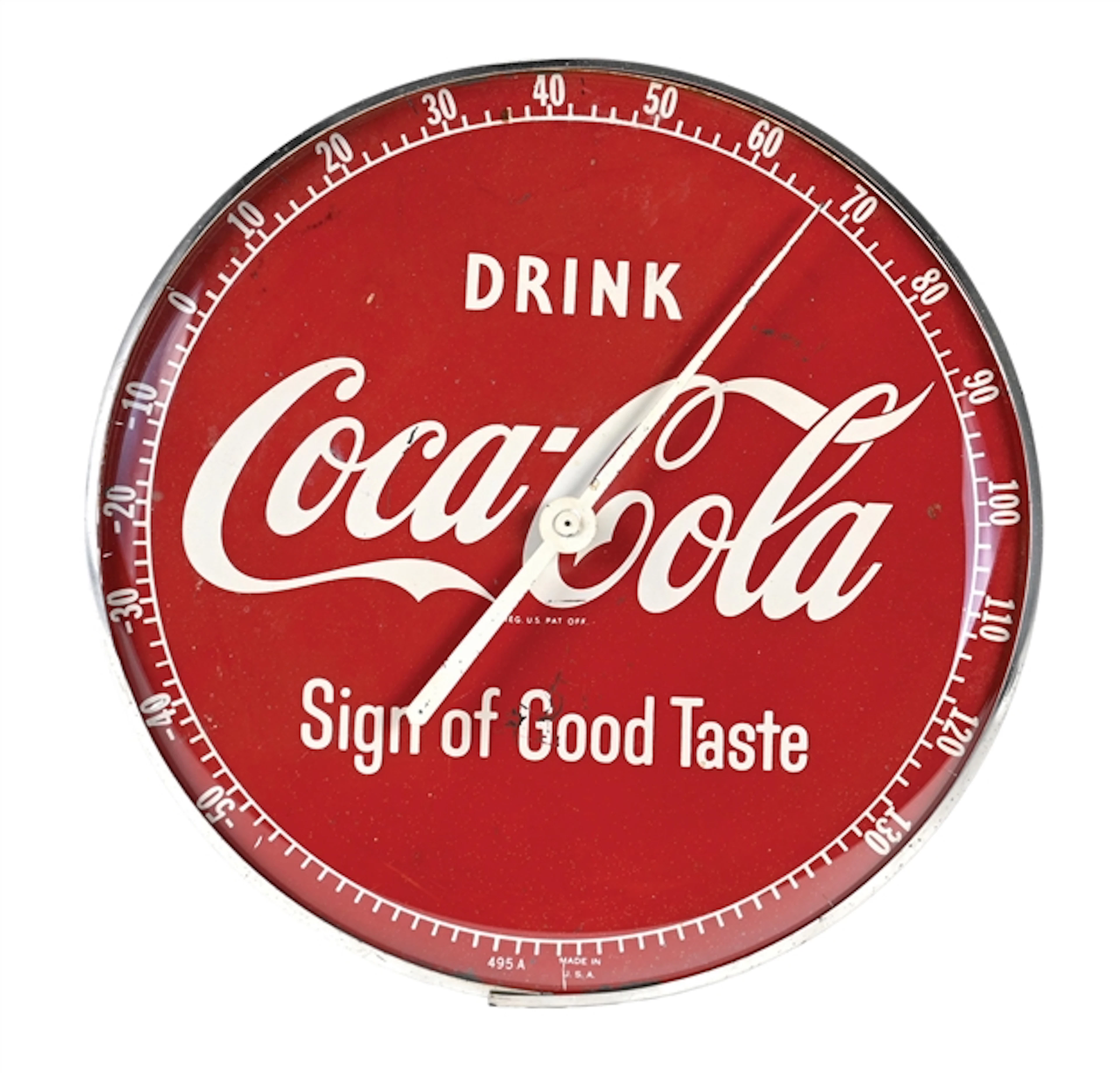 DRINK COCA-COLA SIGN OF GOOD TASTE ADVERTISING THERMOMETER