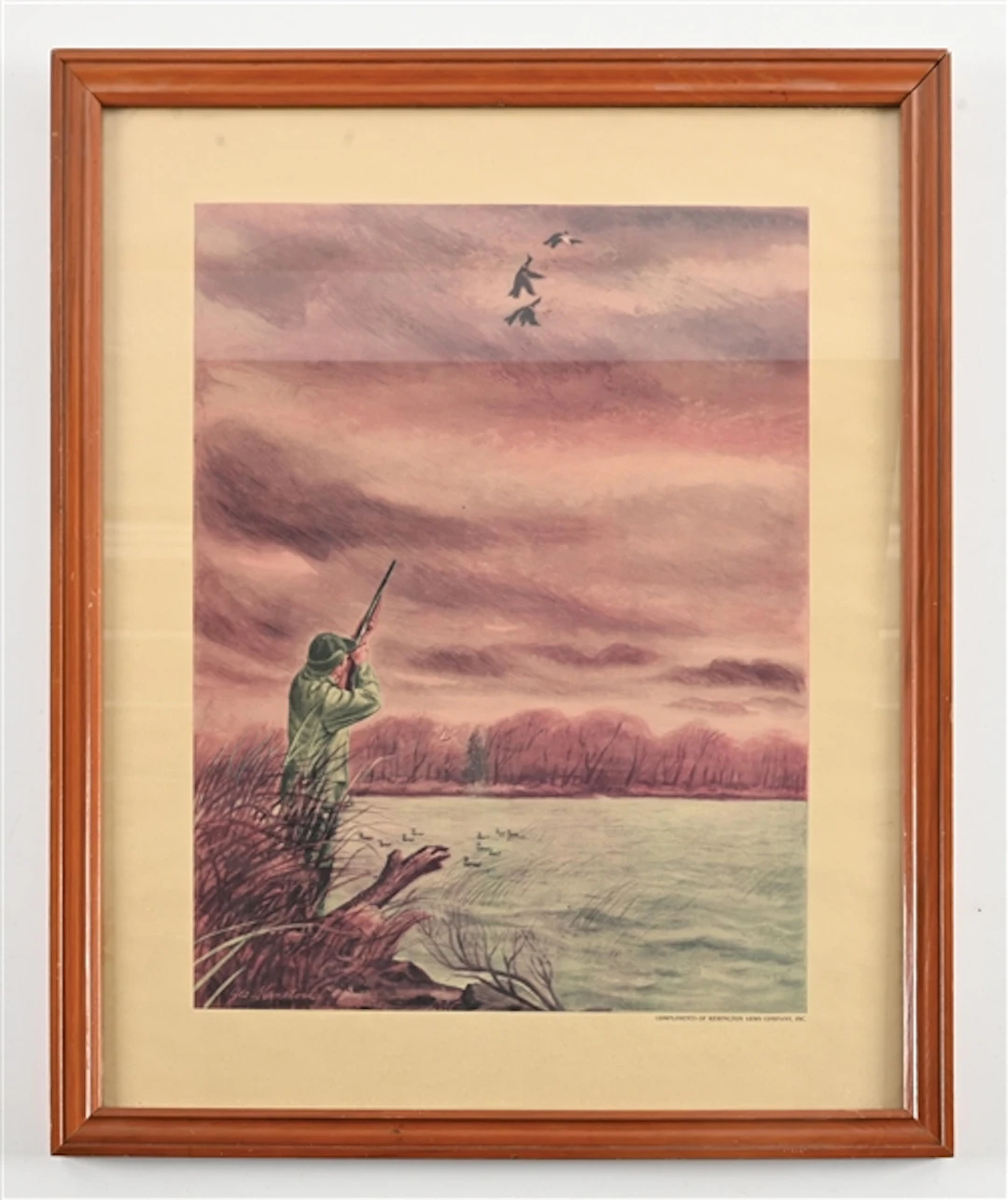 FRAMED "COMPLIMENTS OF REMINGTON ARMS COMPANY" DUCK HUNTING PRINT