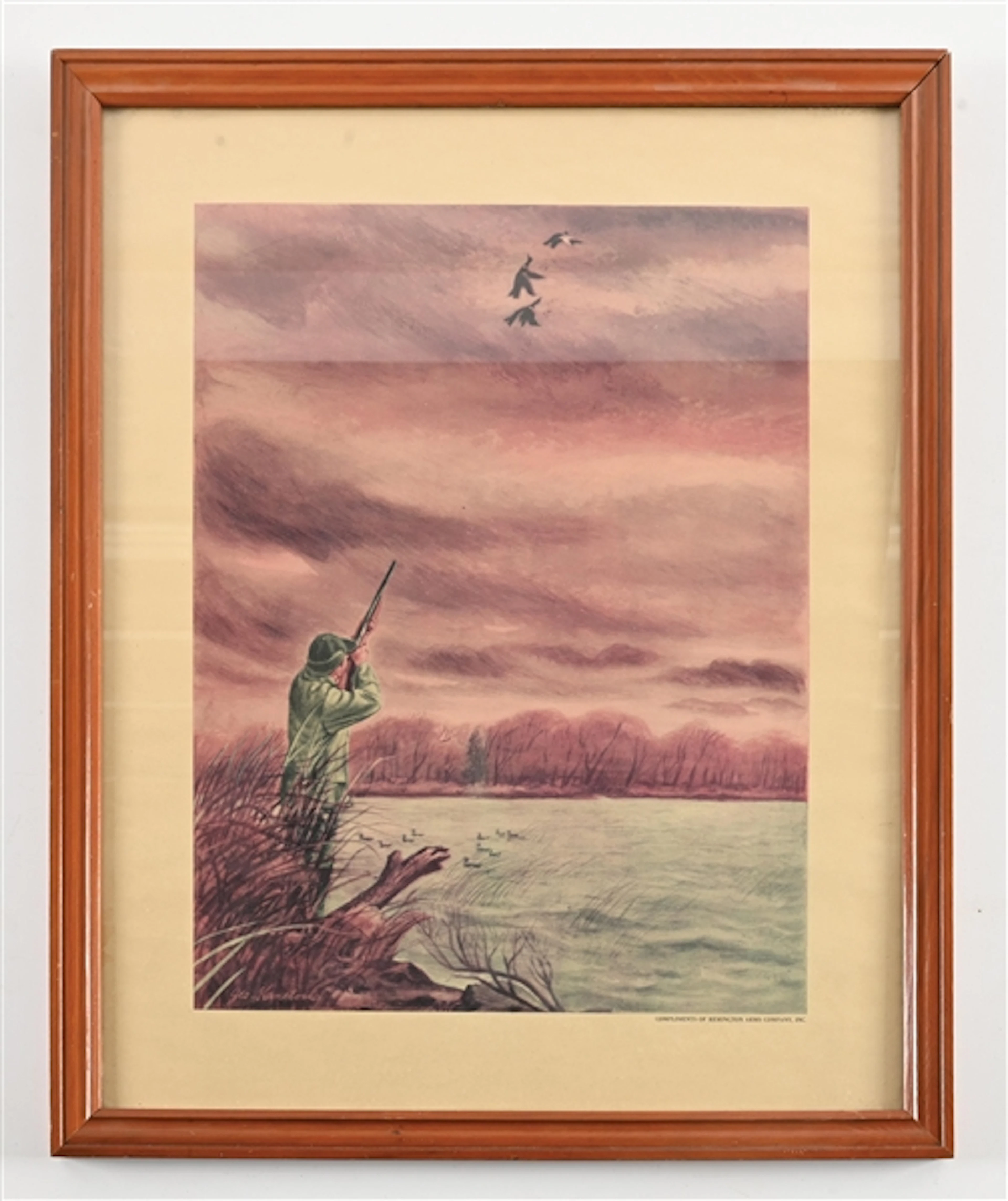 FRAMED "COMPLIMENTS OF REMINGTON ARMS COMPANY" DUCK HUNTING PRINT