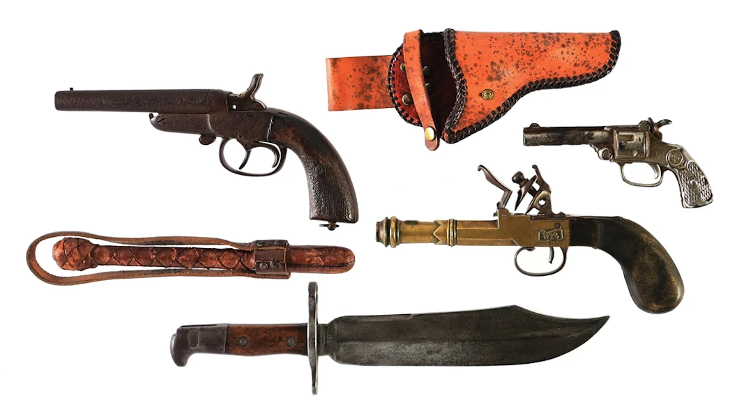 (A) LOT OF 5: EURPOPEAN SIDE BY SIDE PISTOL AND DISPLAY WEAPONS.