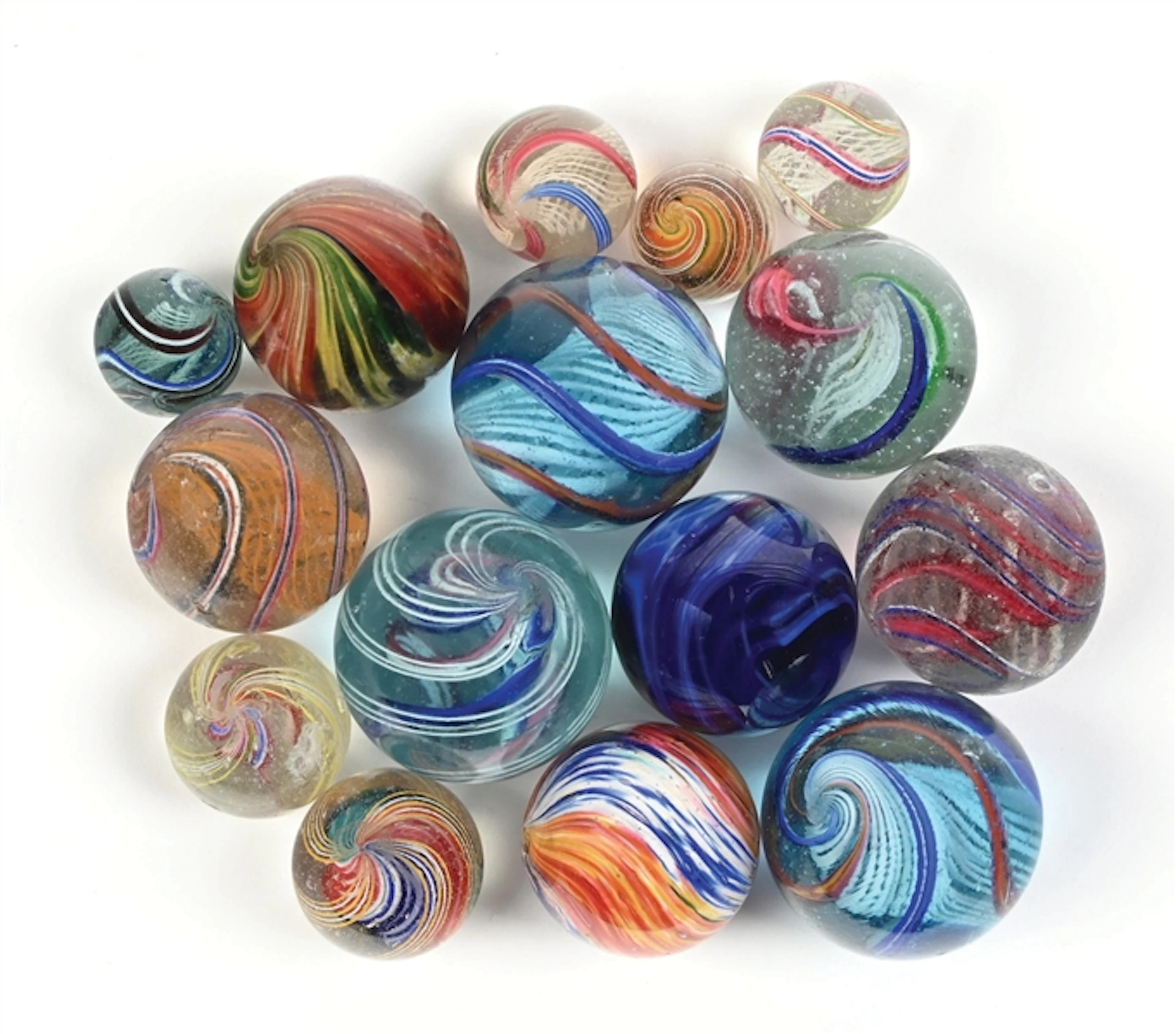 LOT OF 15: HANDMADE MARBLES